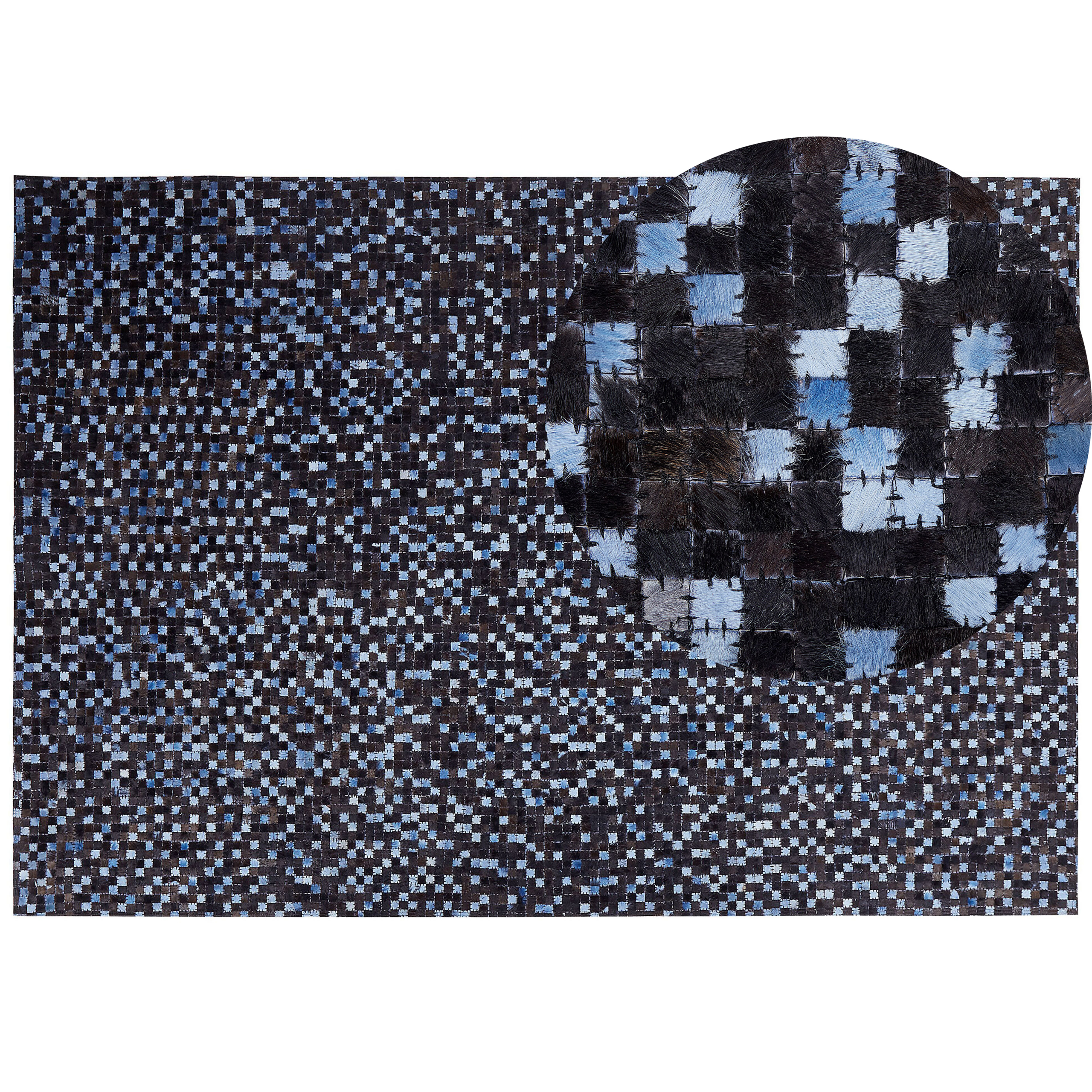 Beliani Area Rug Brown and Blue Genuine Cowhide Leather Rectangular 160 x 230 cm Patchwork Boho Decor