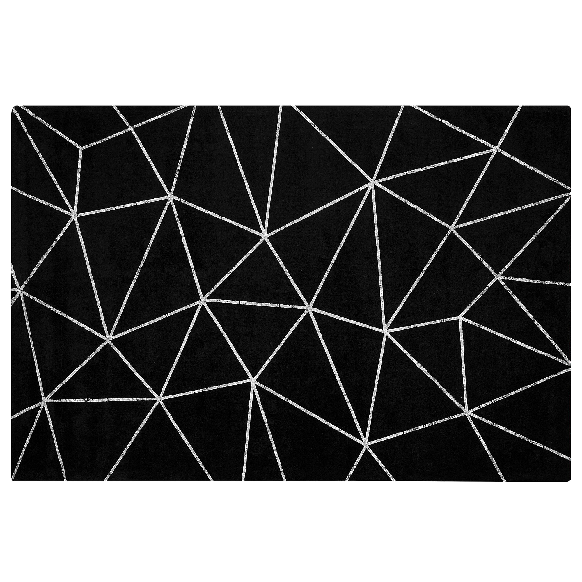 Beliani Area Rug Black with Silver Geometric Pattern Viscose with Cotton 160 x 230 cm Hand Woven Modern Glam Style