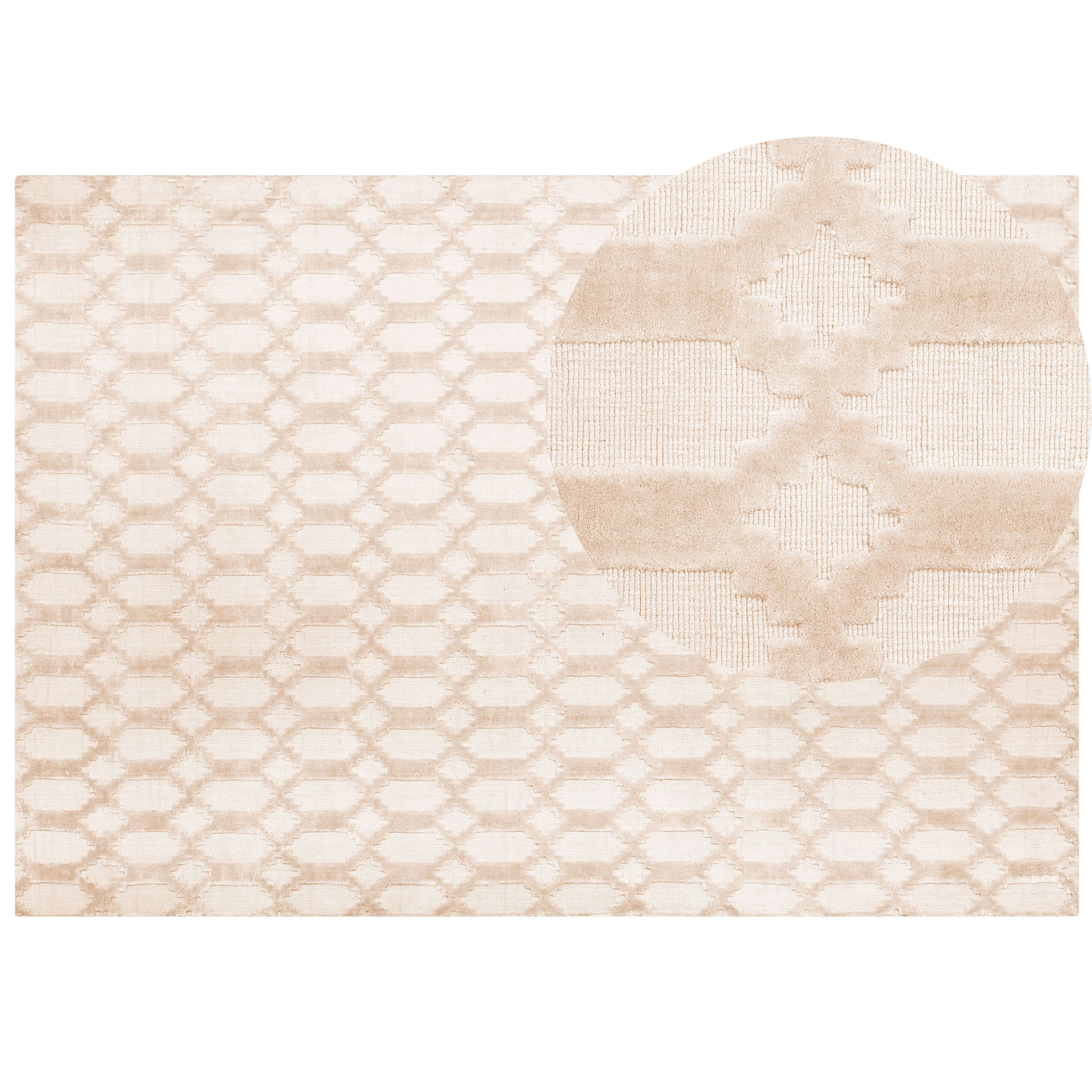 Beliani Rug Beige Viscose 160 x 230 cm Geometric Pattern Hand Woven Flatweave