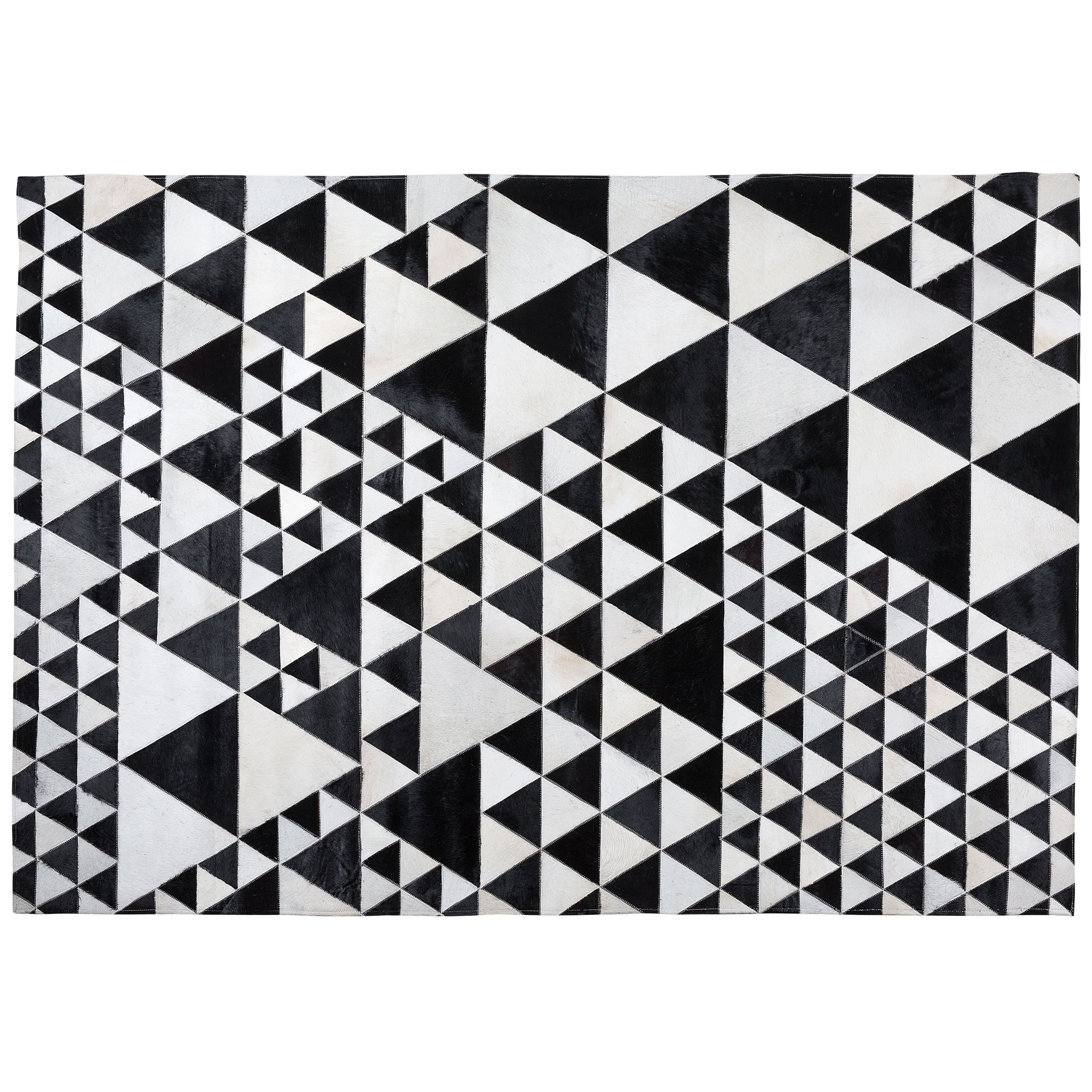 Beliani Rug Black and White Leather 160 x 230 cm Handcrafted Modern