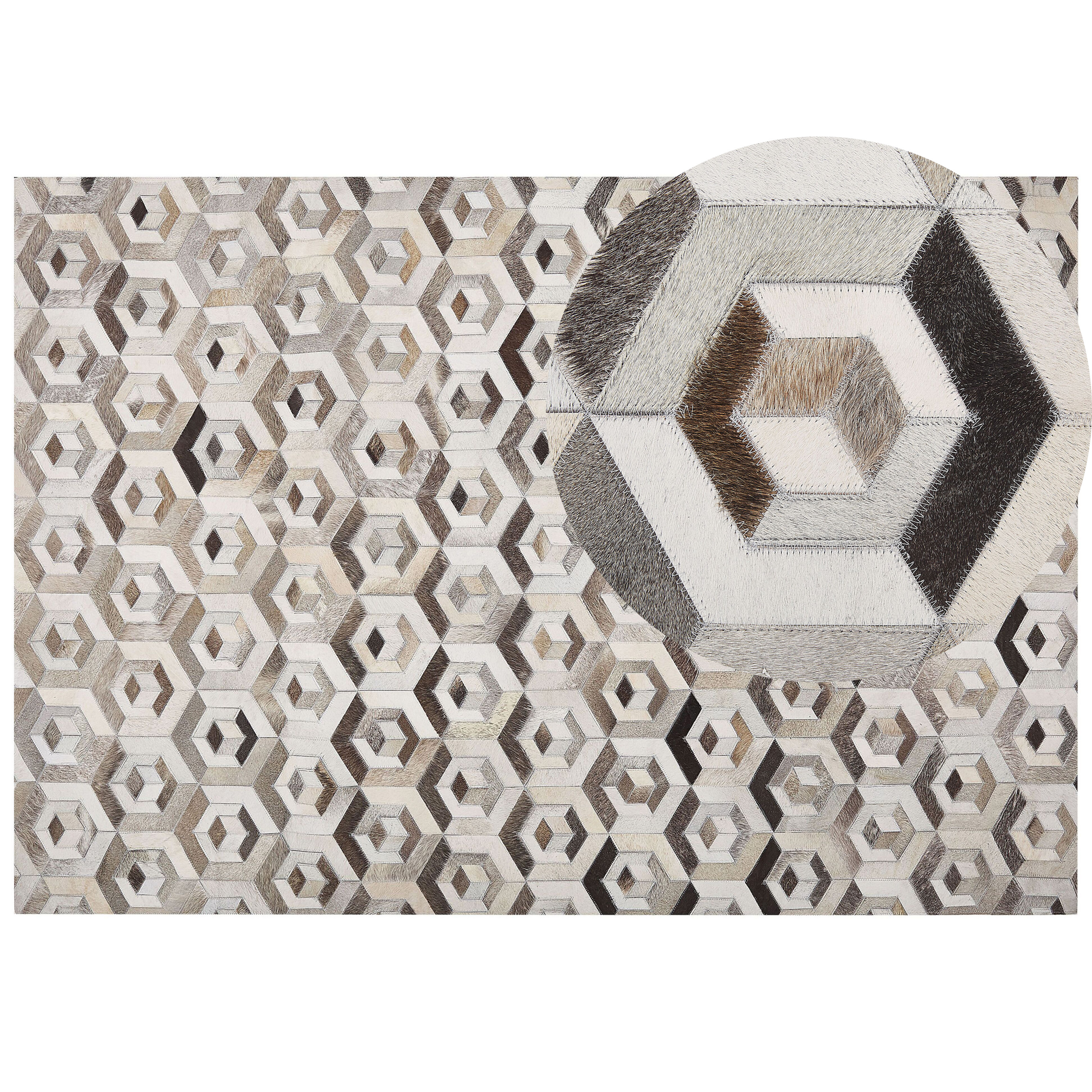 Beliani Rectangular Area Rug Beige and Brown Cowhide Leather 160 x 230 cm Patchwork Geometric Pattern Retro
