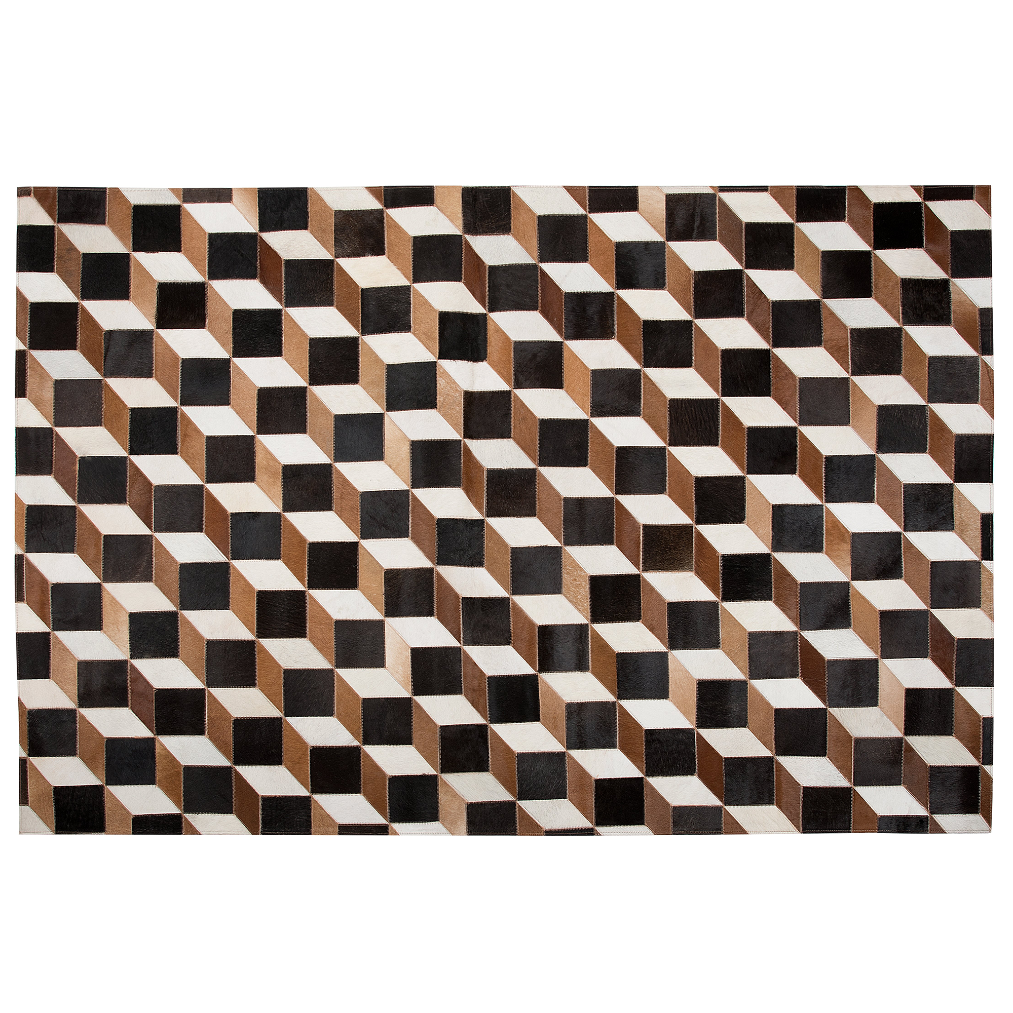 Beliani Rug Brown Leather 160 x 230 cm Modern Patchwork Cowhide 3D Pattern Handcrafted Rectangular Carpet