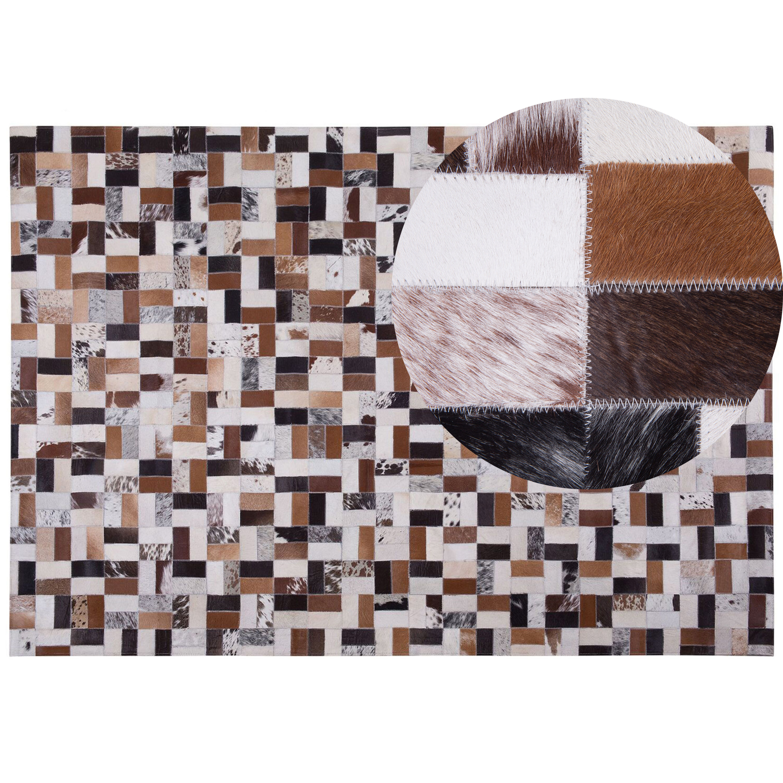 Beliani Area Rug Brown and Beige Cowhide Leather 160 x 230 cm Rectangular Patchwork Handcrafted