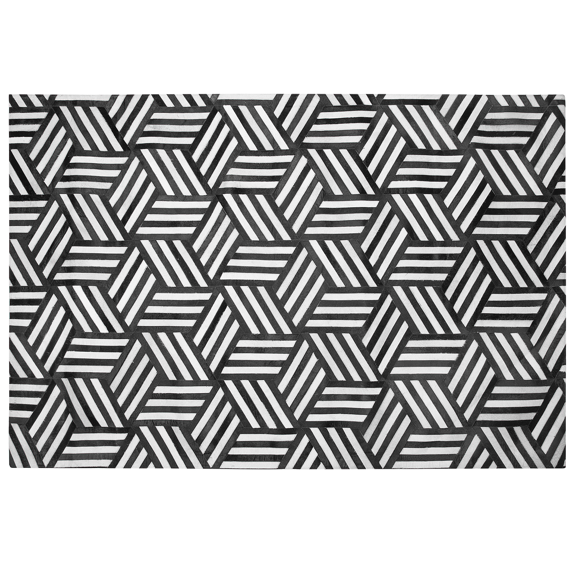 Beliani Rug Black with White Leather 160 x 230 cm Modern Patchwork Geometric Handcrafted