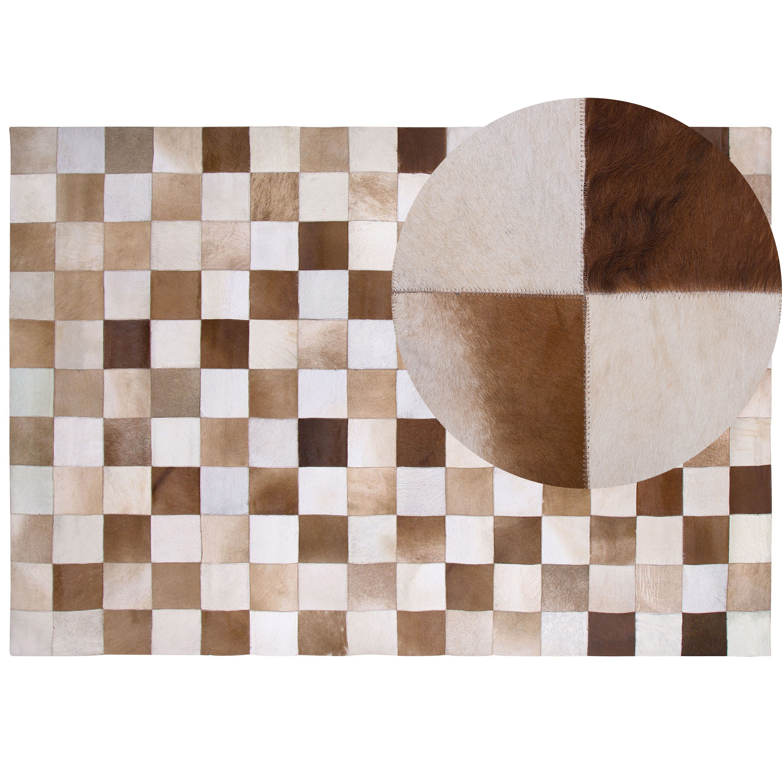 Beliani Area Rug Carpet Brown and Beige Leather Chequered 160 x 230 cm Rustic Country