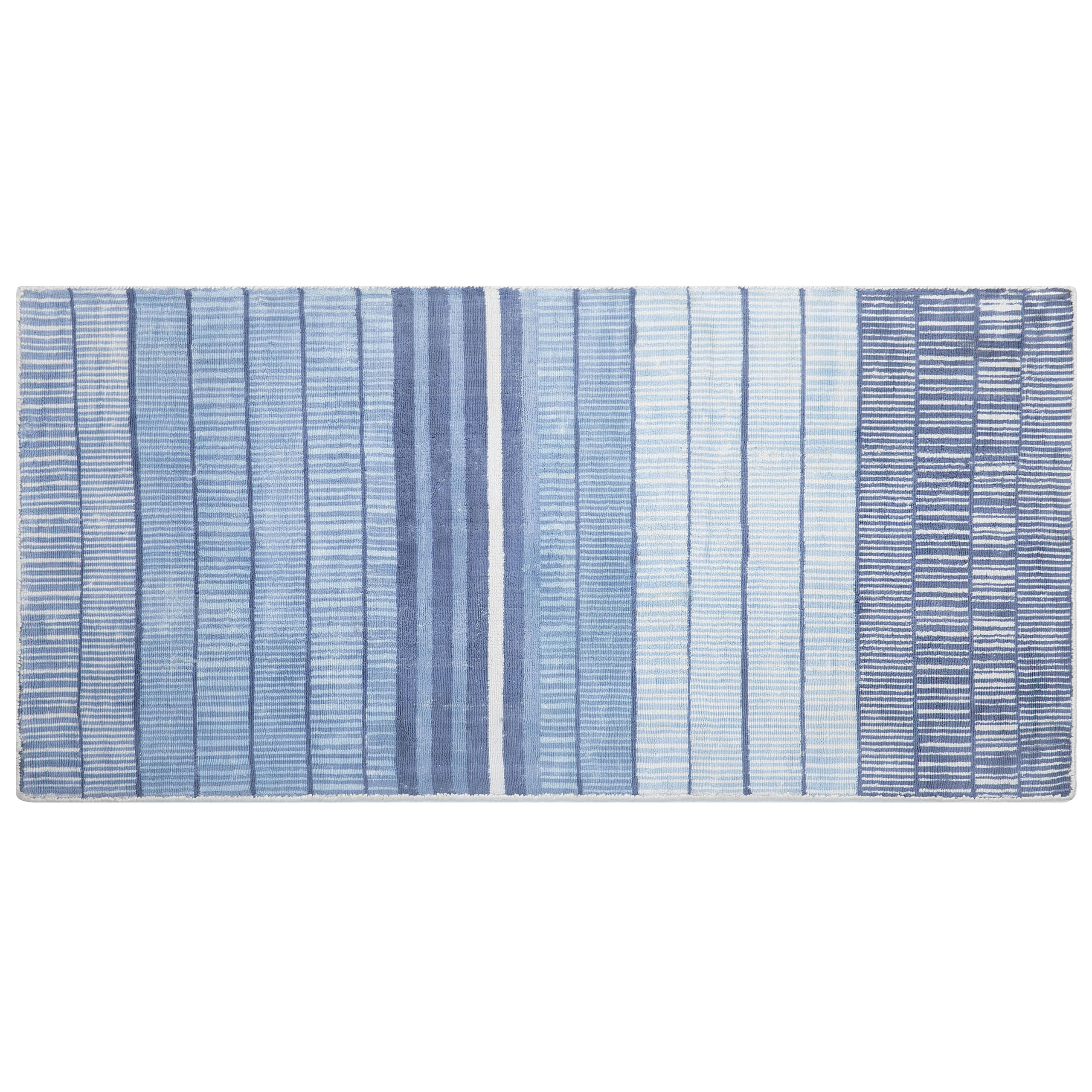 Beliani Rug Blue Viscose 80 x 150 cm Striped Geometric Pattern Hand Woven