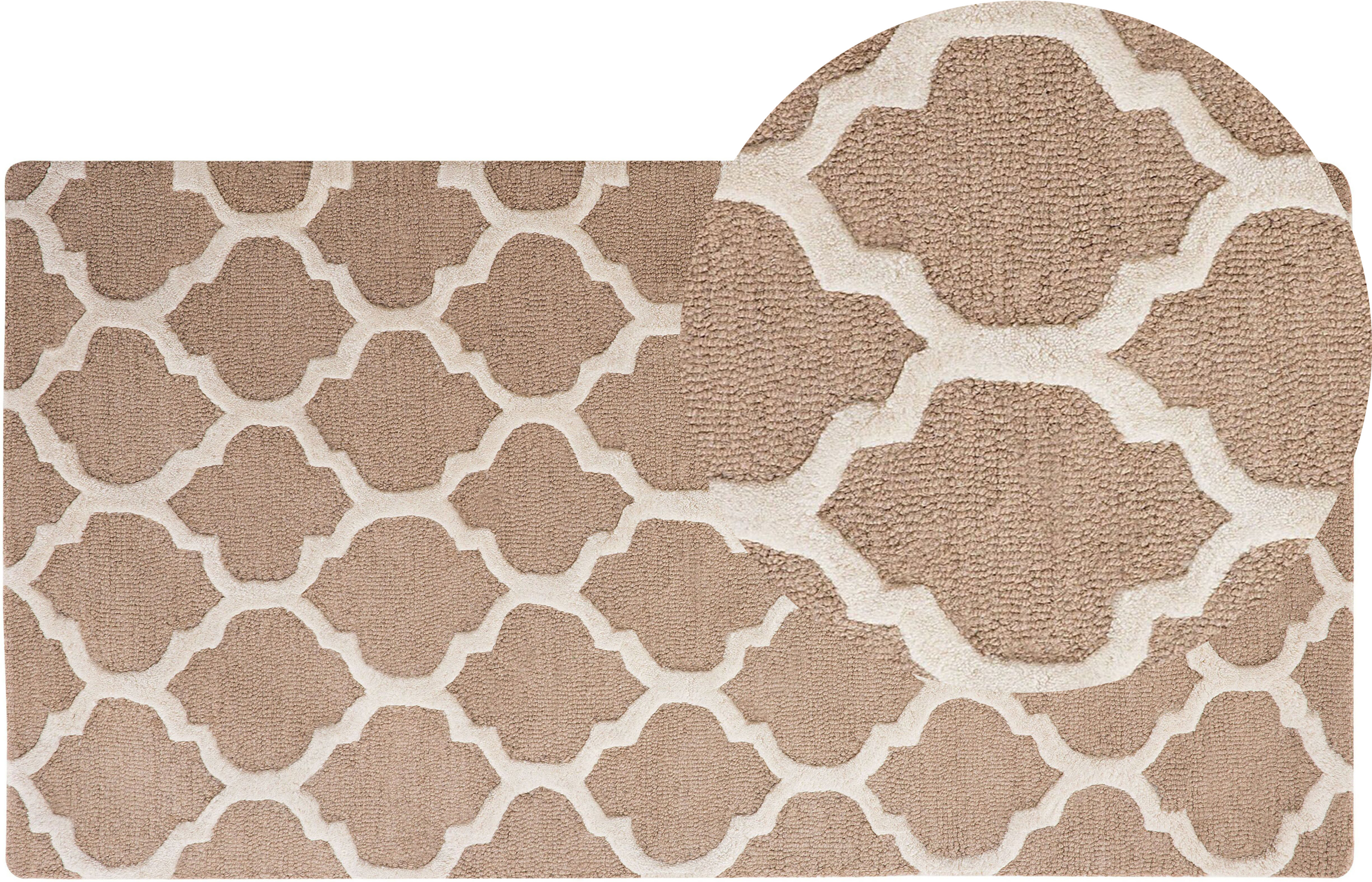 Beliani Rug Beige Wool 80 x 150 cm Trellis Quatrefoil Pattern Hand Tufted Oriental Moroccan Clover