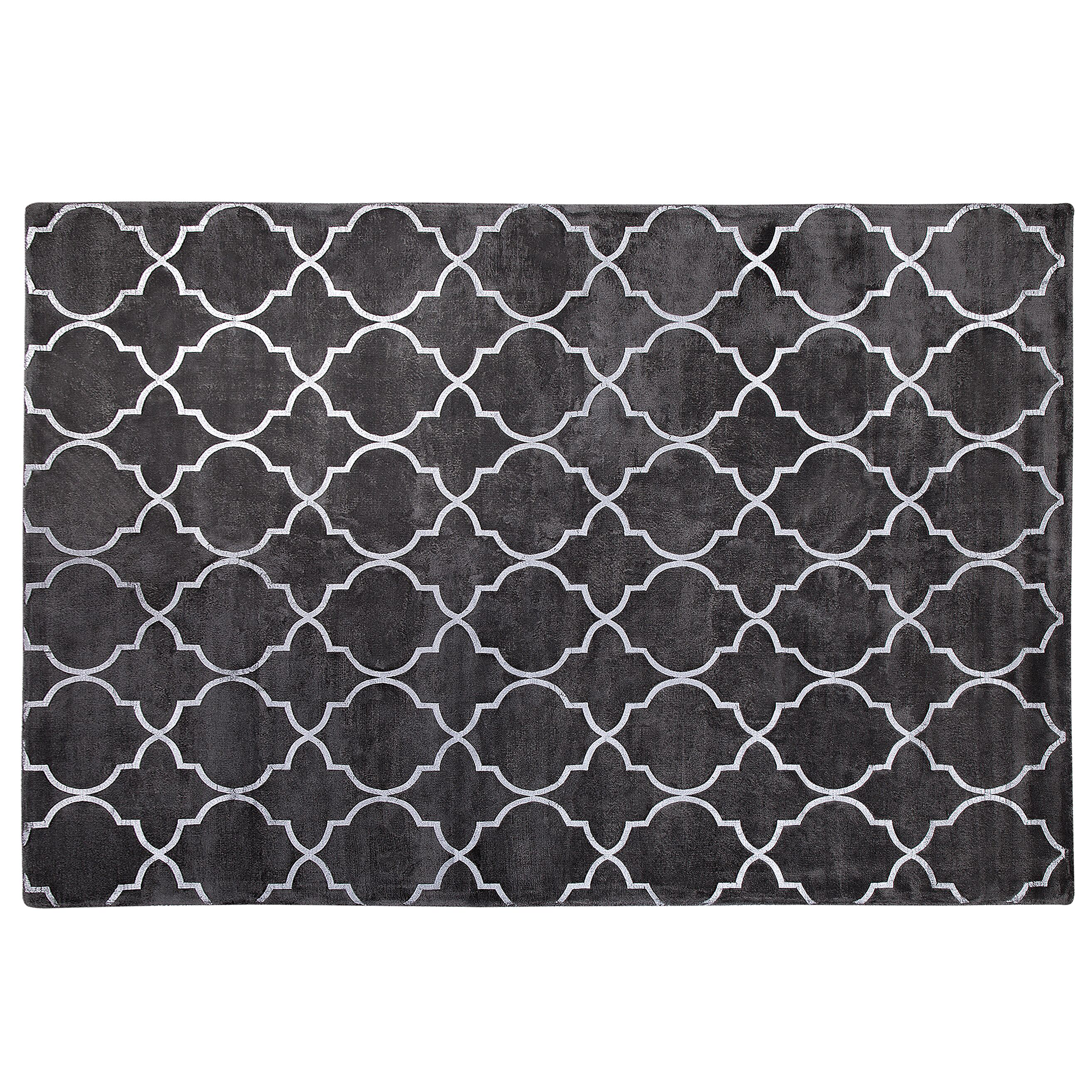 Beliani Rug Grey with Silver Quatrefoil Pattern Viscose with Cotton 140 x 200 cm Style Modern Glam