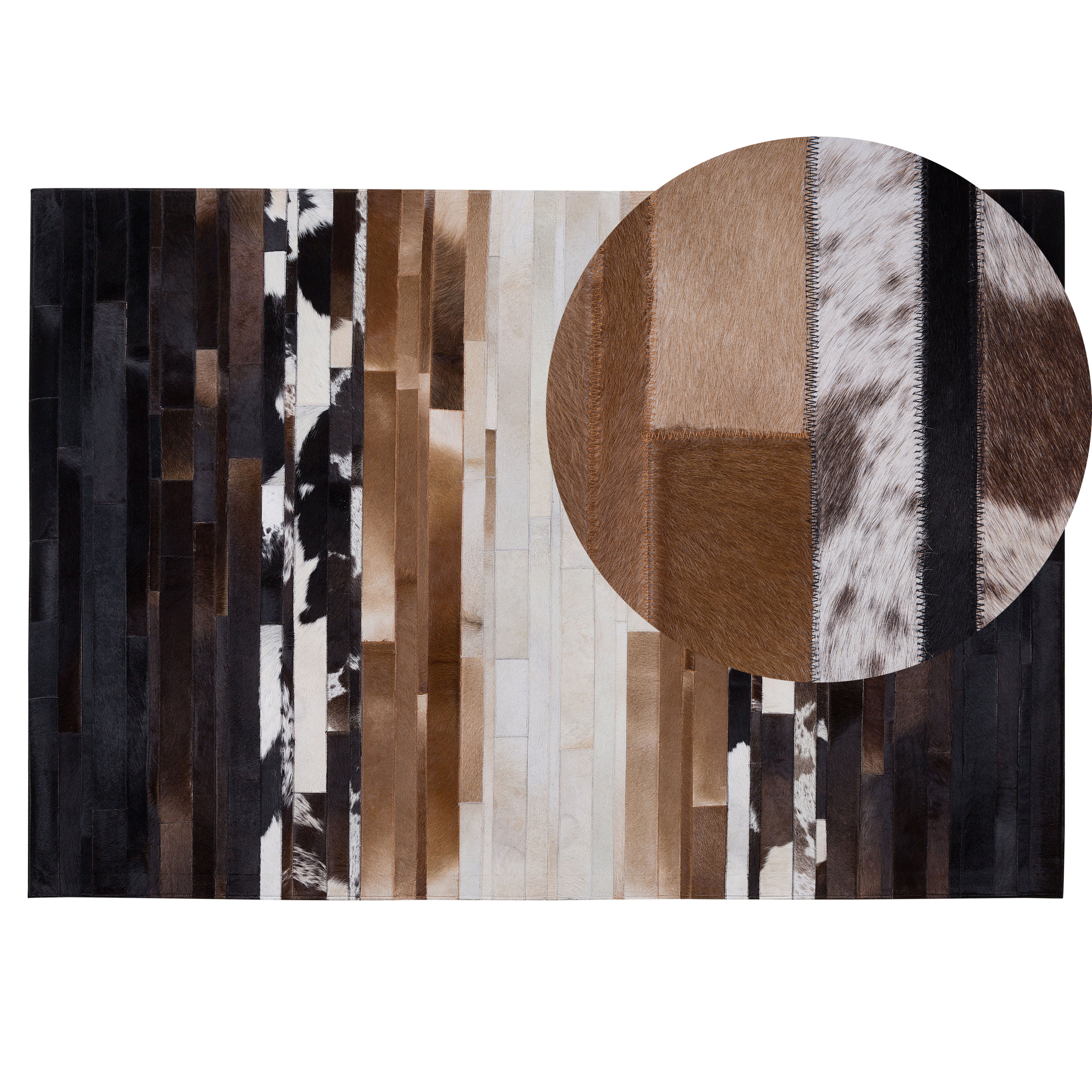 Beliani Area Rug Black and Beige Leather 140 x 200 cm Rectangular Patchwork Handcrafted