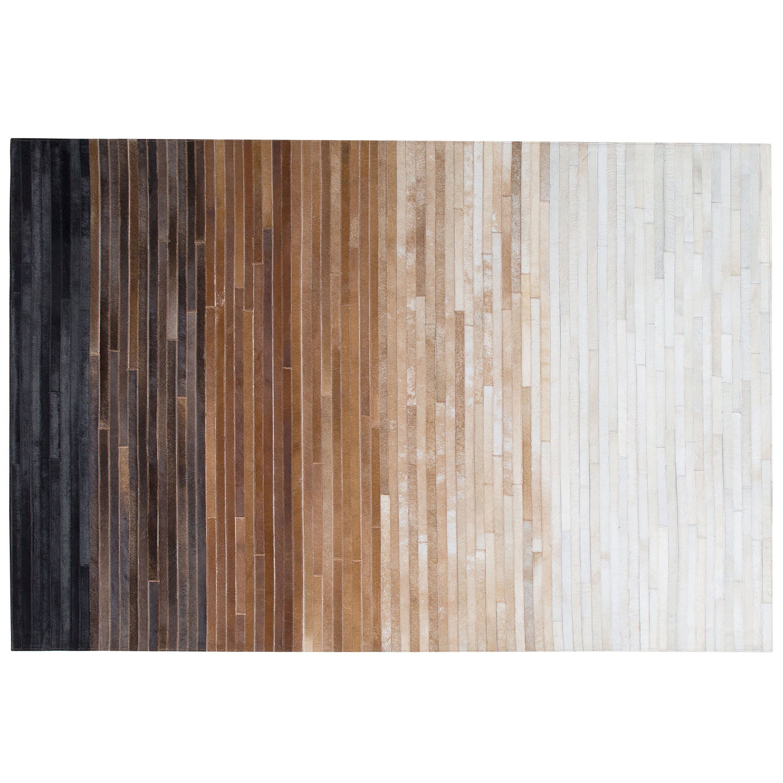 Beliani Rug Brown Beige Leather 160 x 230 cm Modern Patchwork Ombre Multicolour Handcrafted