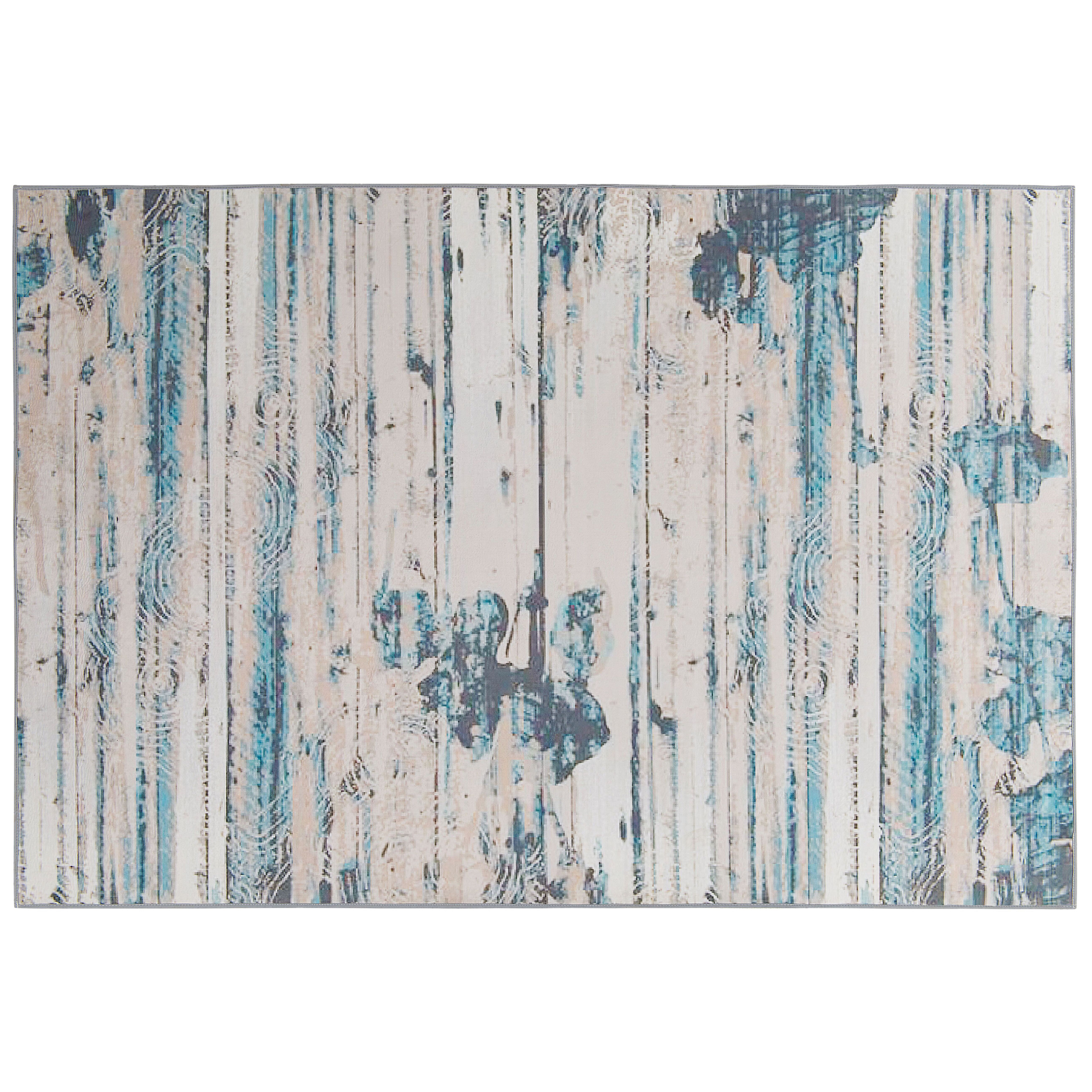 Beliani Area Rug Carpet Beige and Blue Polyester Fabric Abstract Distressed Pattern Rubber Coated Bottom 160 x 230 cm
