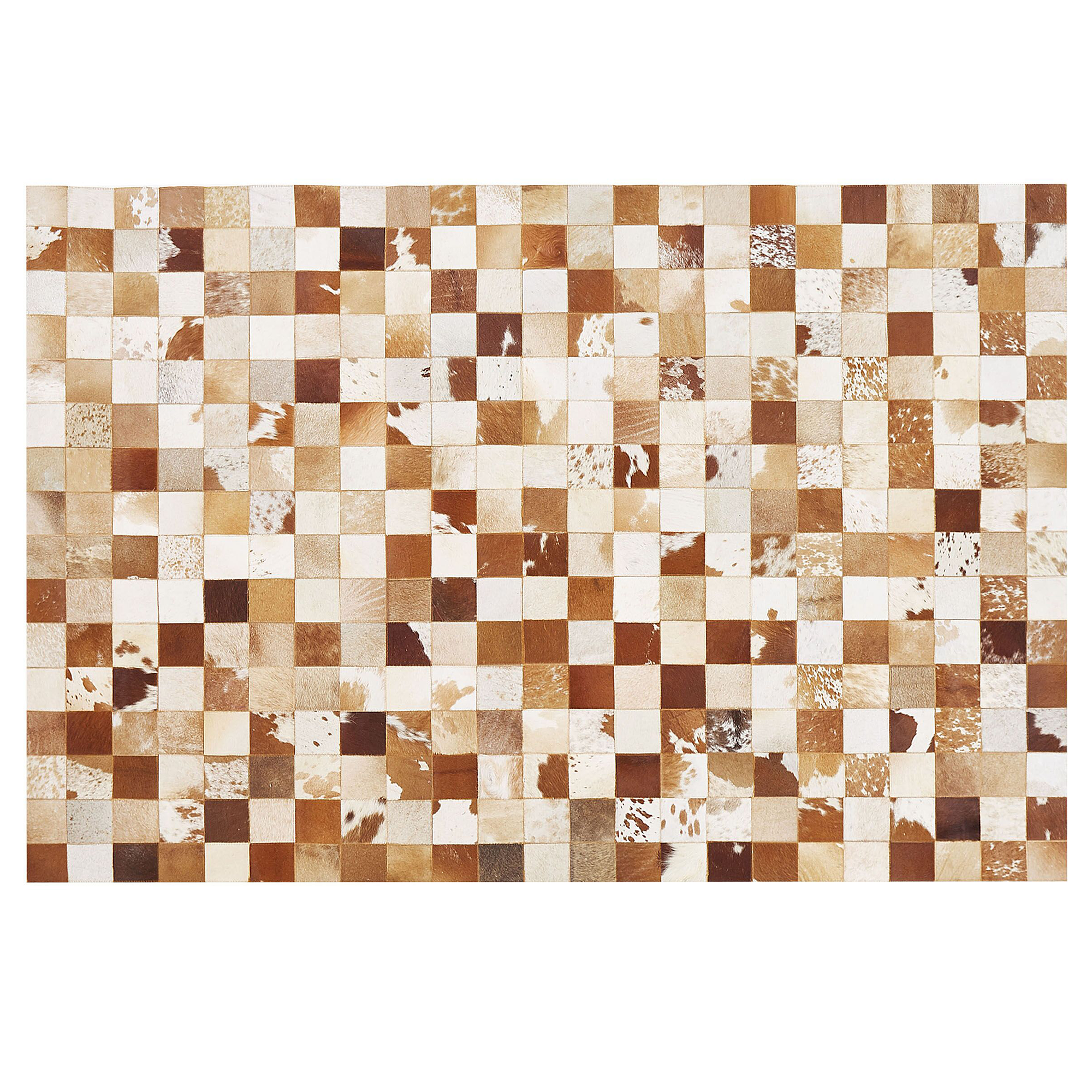 Beliani Area Rug Brown and White Cowhide Leather 140 x 200 cm Patchwork Pattern
