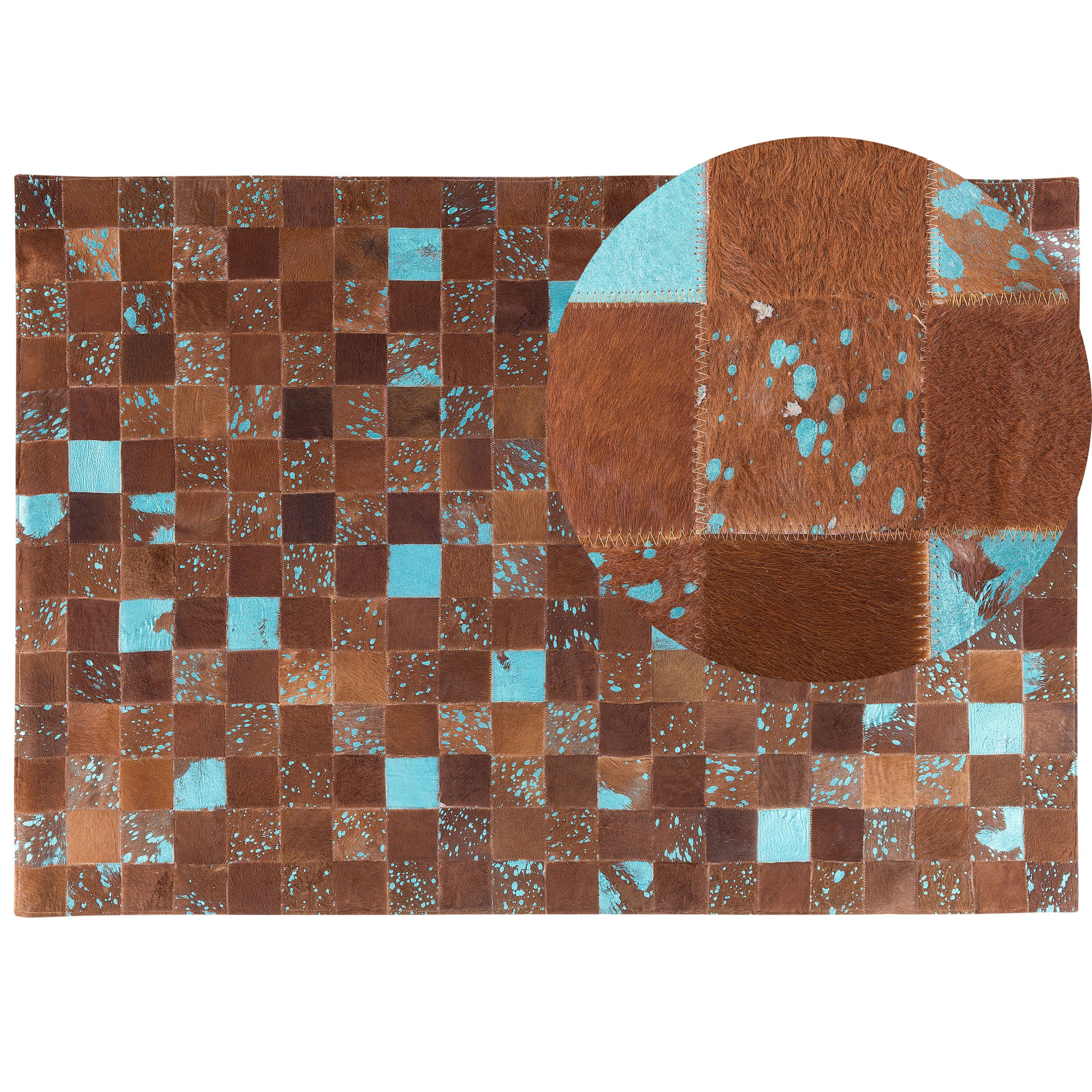 Beliani Rug Brown and Blue Leather 160 x 230 cm Cowhide Hand Crafted