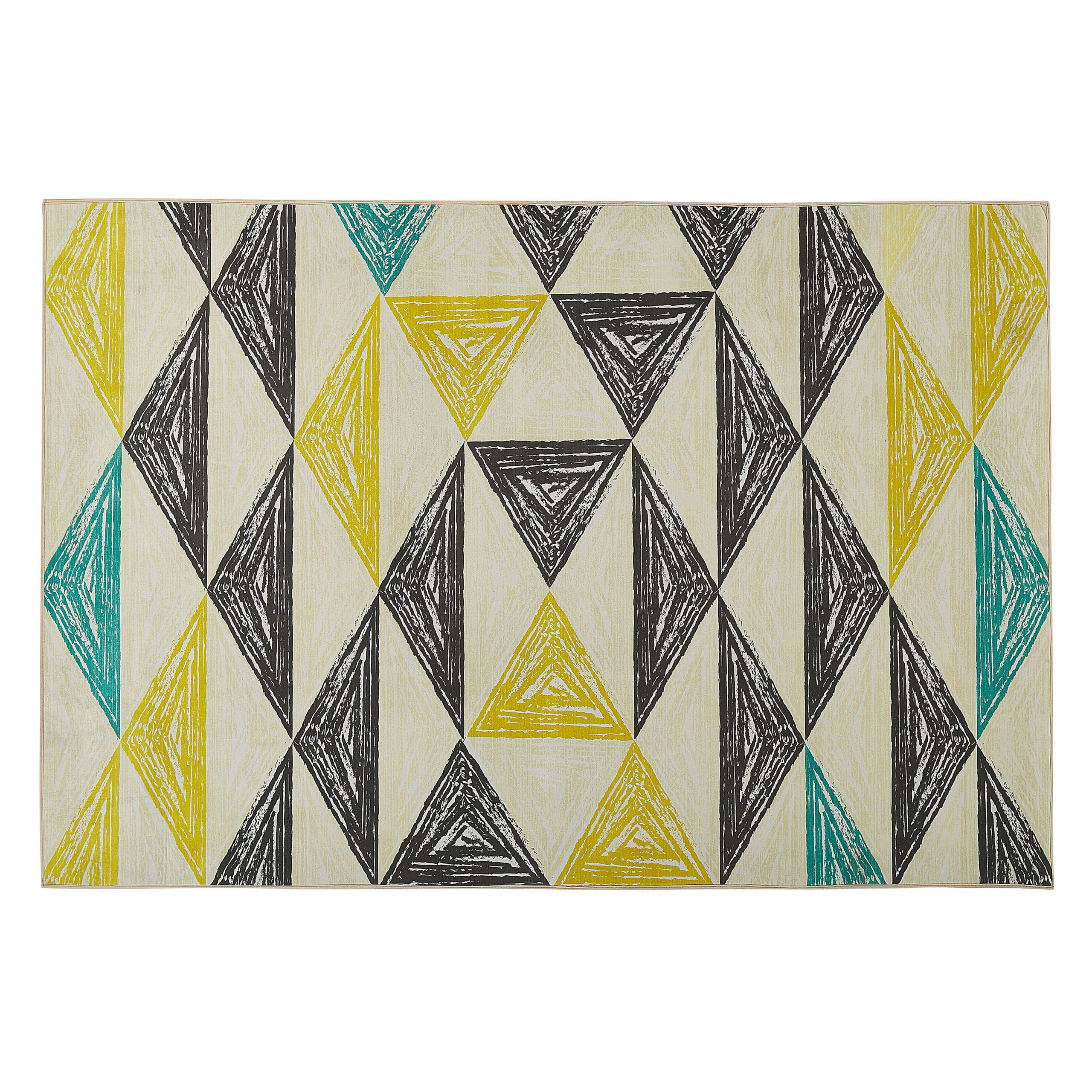 Beliani Area Rug Grey and Yellow Printed Geometric Pattern 140 x 200 cm Low Pile