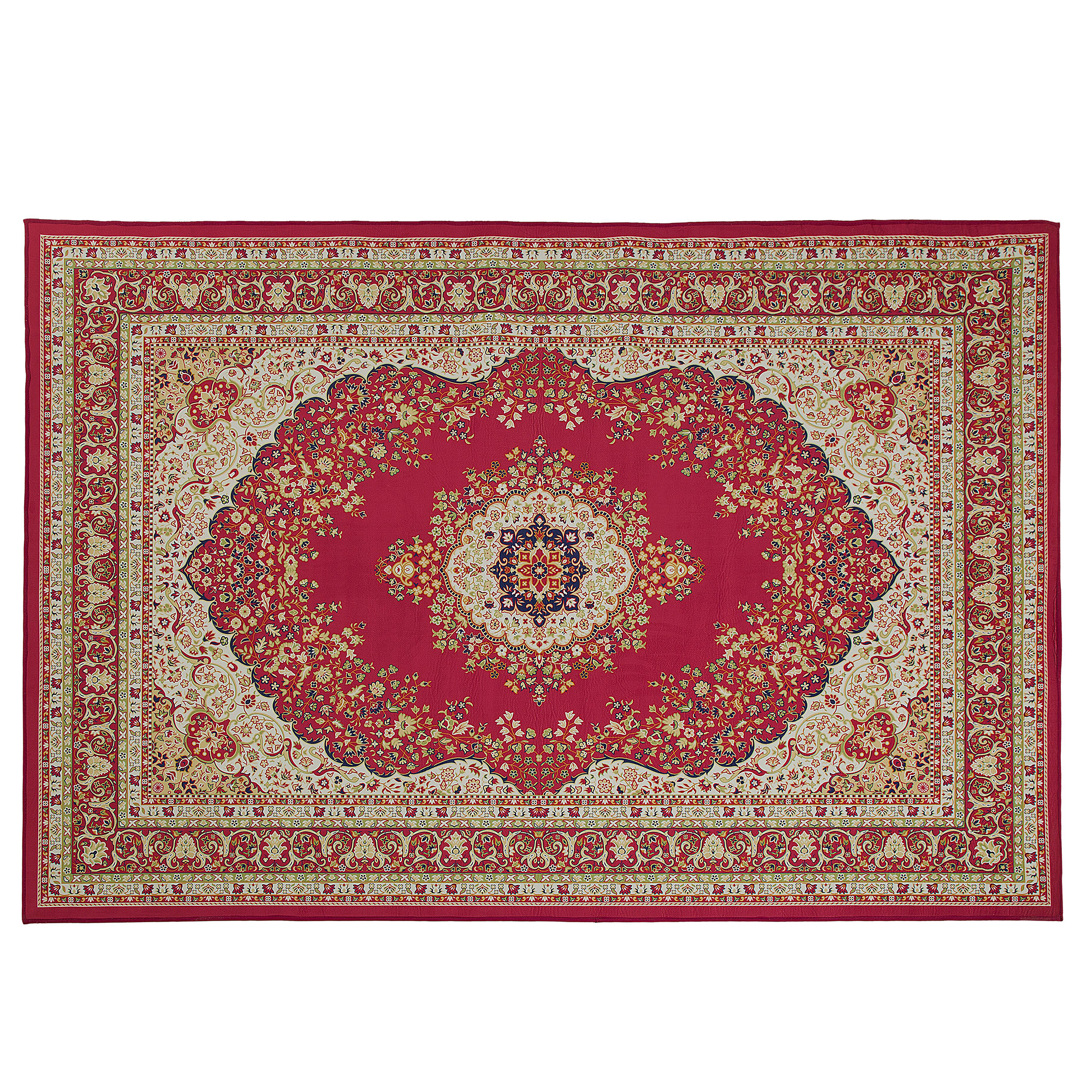 Beliani Area Rug Carpet Red Multicolour Polyester Fabric Floral Oriental Pattern Rubber Coated Bottom 140 x 200 cm