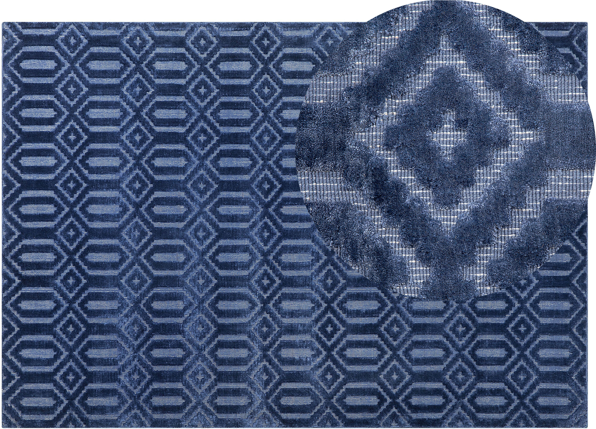 Beliani Rug Blue Viscose 160 x 230 cm Geometric Pattern Hand Woven Flatweave