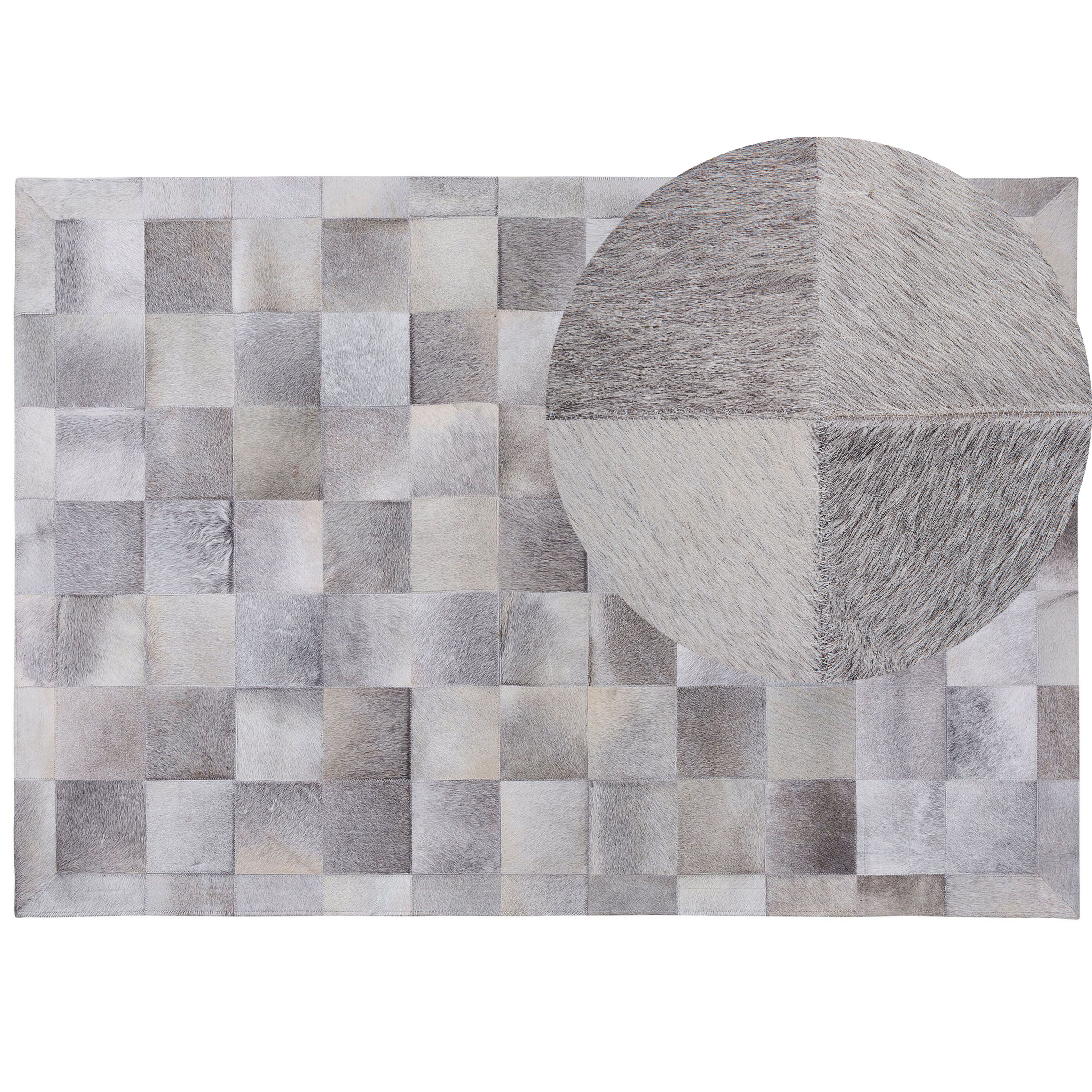 Beliani Area Rug Grey Leather 160 x 230 cm Patchwork Cowhide Geometric Rectangular Modern