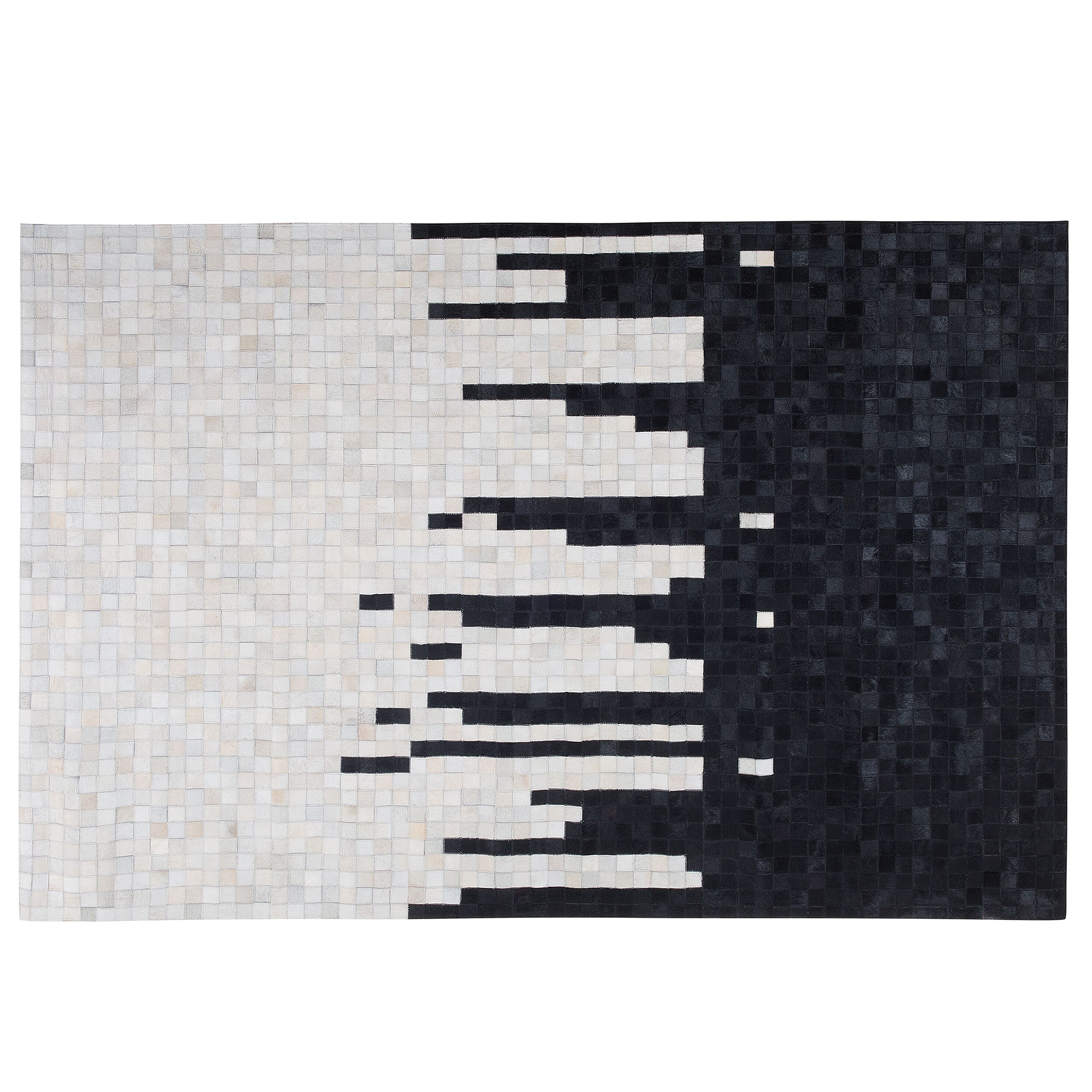 Beliani Area Rug Black and White Cowhide Leather 160 x 230 cm Rectangular Geometric Abstract Pattern Handcrafted