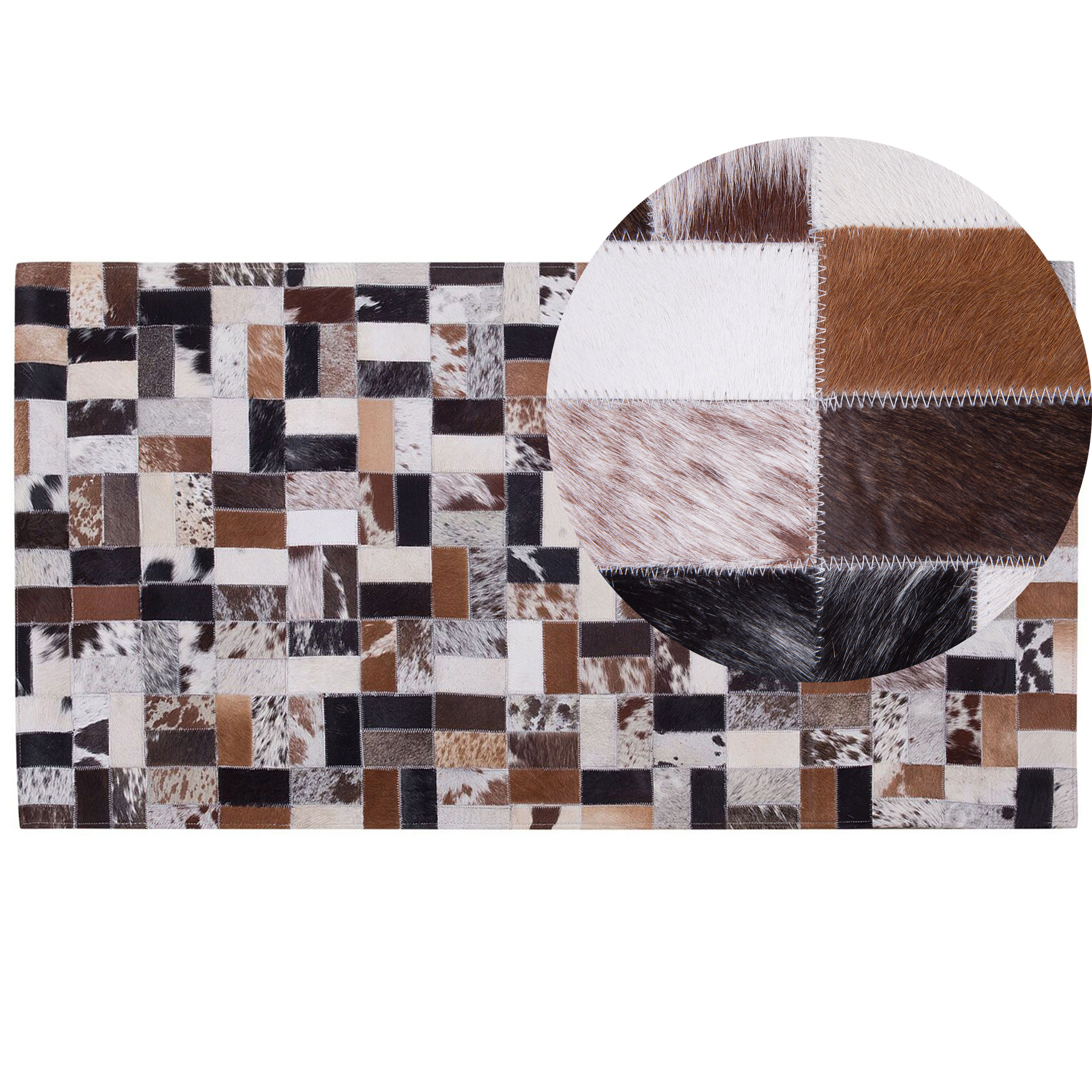 Beliani Area Rug Brown and Beige Cowhide Leather 80 x 150 cm Rectangular Patchwork Handcrafted