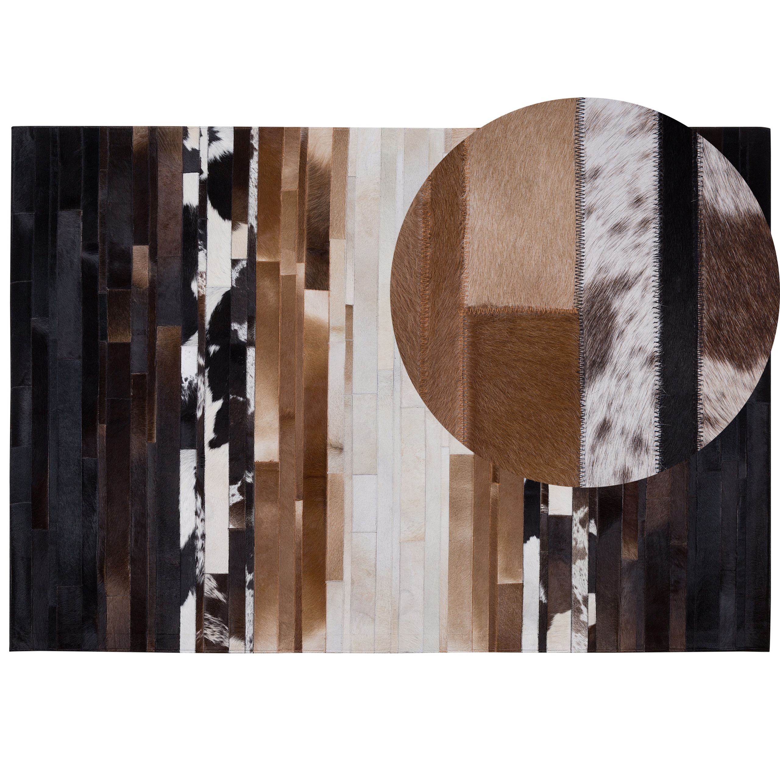 Beliani Area Rug Black and Beige Leather 160 x 230 cm Rectangular Patchwork Handcrafted