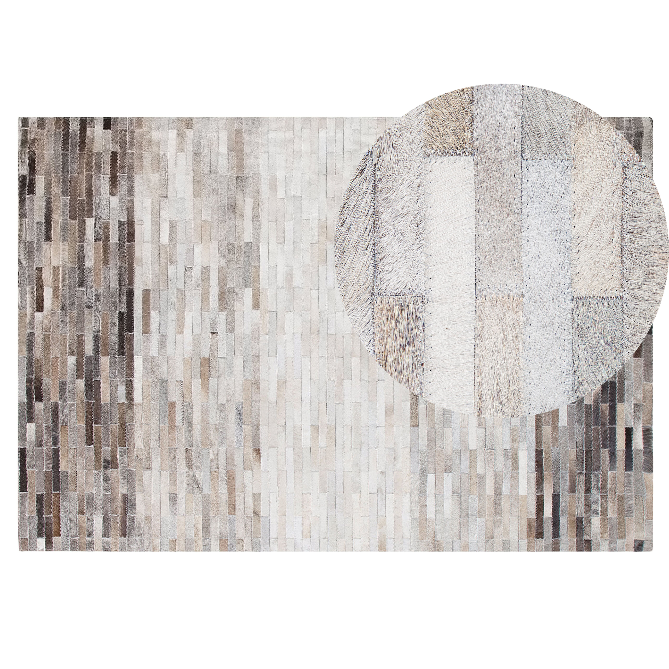 Beliani Area Rug Grey with Beige Leather 140 x 200 cm Modern Patchwork Pattern Handmade Rectangular Carpet
