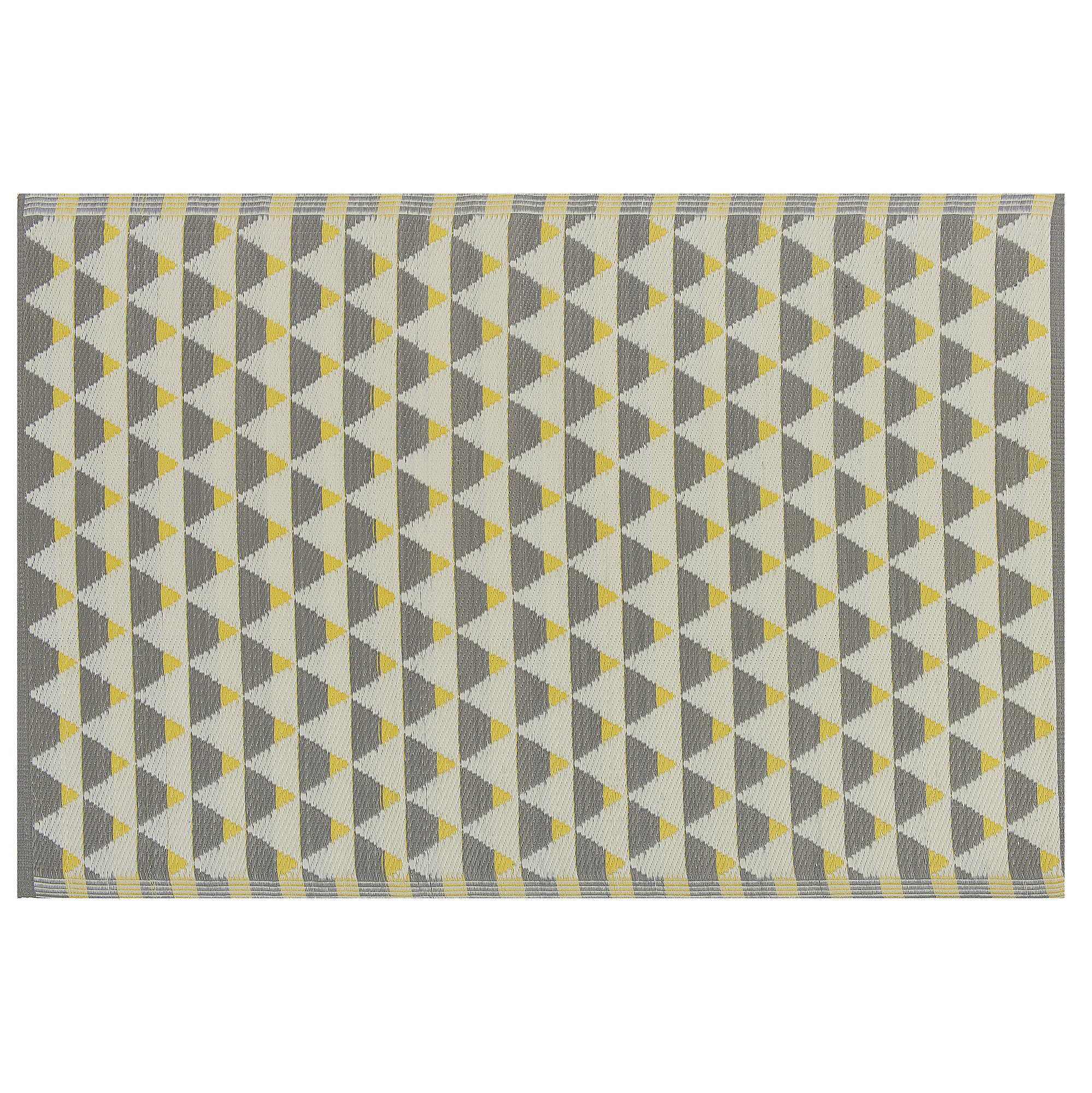 Beliani Outdoor Area Rug Grey and Yellow Synthetic Materials Rectangular 120 x 180 cm Triangle Pattern Balcony Accessories