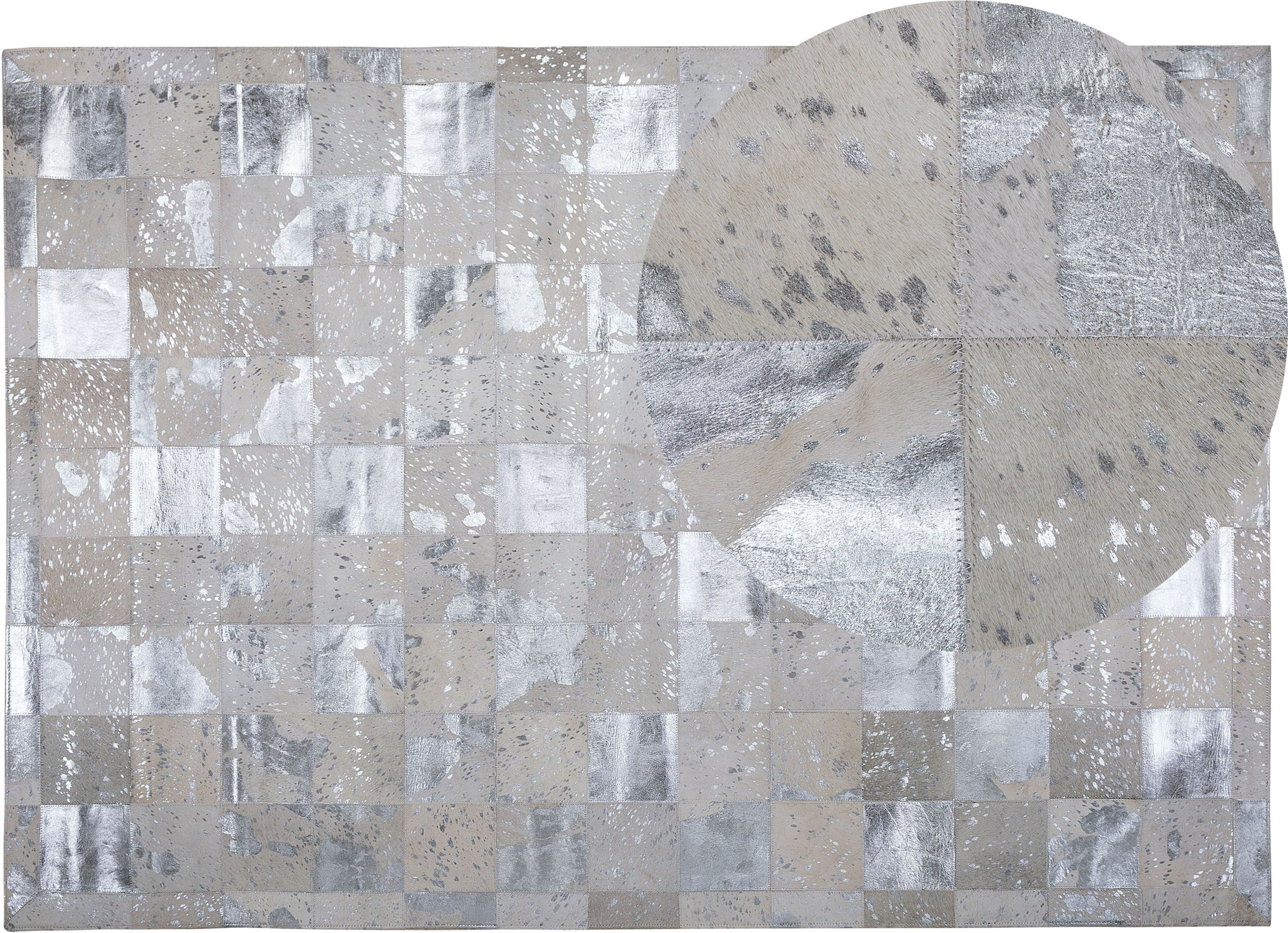 Beliani Rug Beige and Silver Cowhide Leather 230 x 160 cm Handcrafted Low Pile Modern