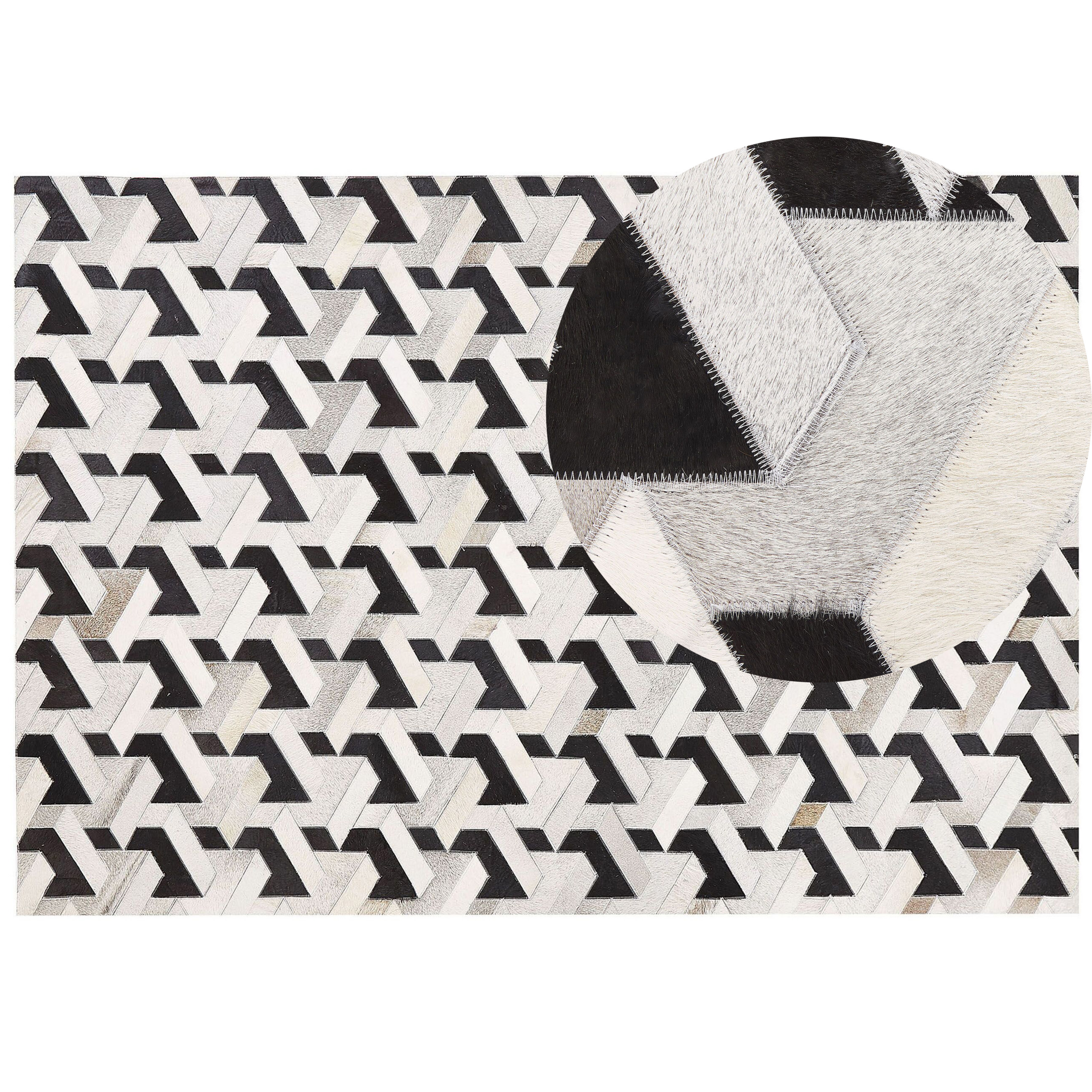 Beliani Area Rug Black and White Cowhide Leather 160 x 230 cm Geometric Pattern Patchwork