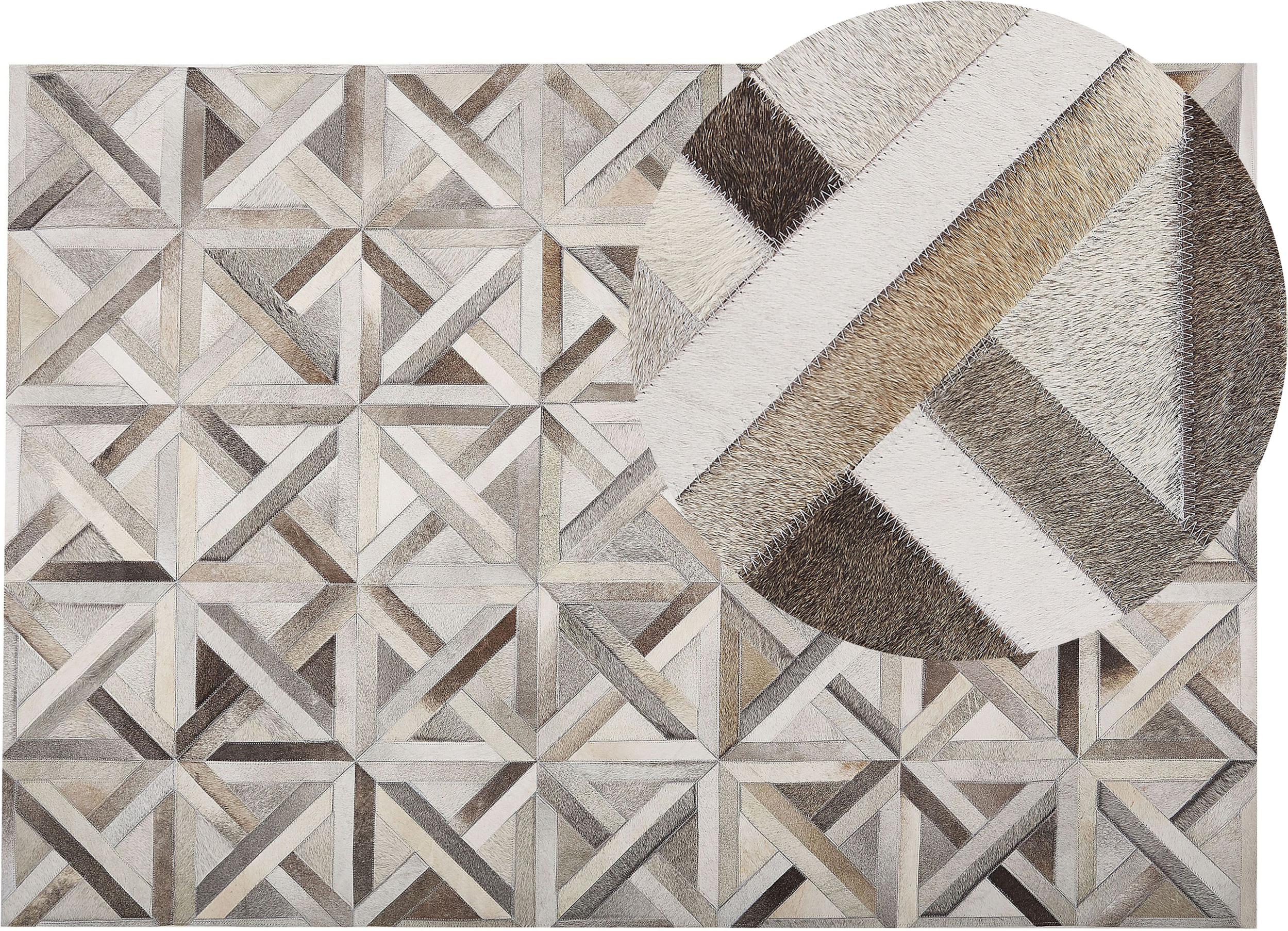 Beliani Rectangular Area Rug Beige and Brown Cowhide Leather 140 x 200 cm Patchwork Geometric Pattern Retro