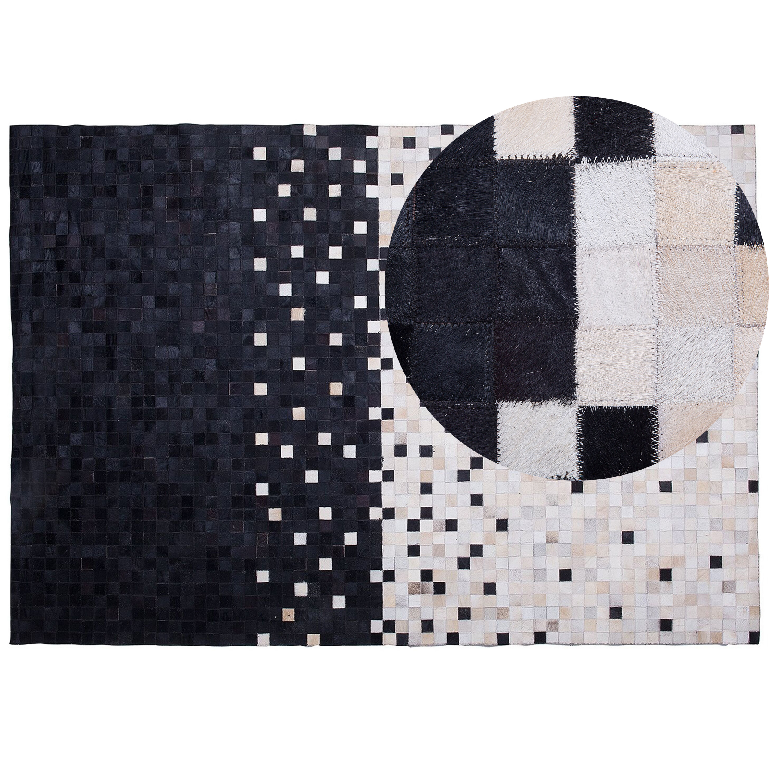 Beliani Area Rug Carpet Black and Beige Cowhide Leather Patchwork Pattern Rectangular 160 x 230 cm