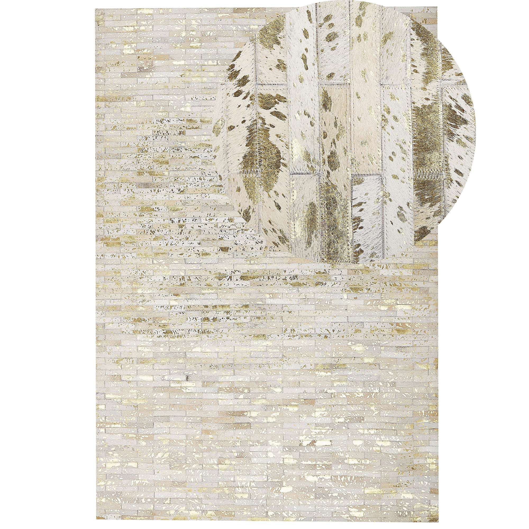 Beliani Rectangular Area Rug Beige and Gold Cowhide Leather 160 x 230 cm Patchwork Geometric Pattern Retro
