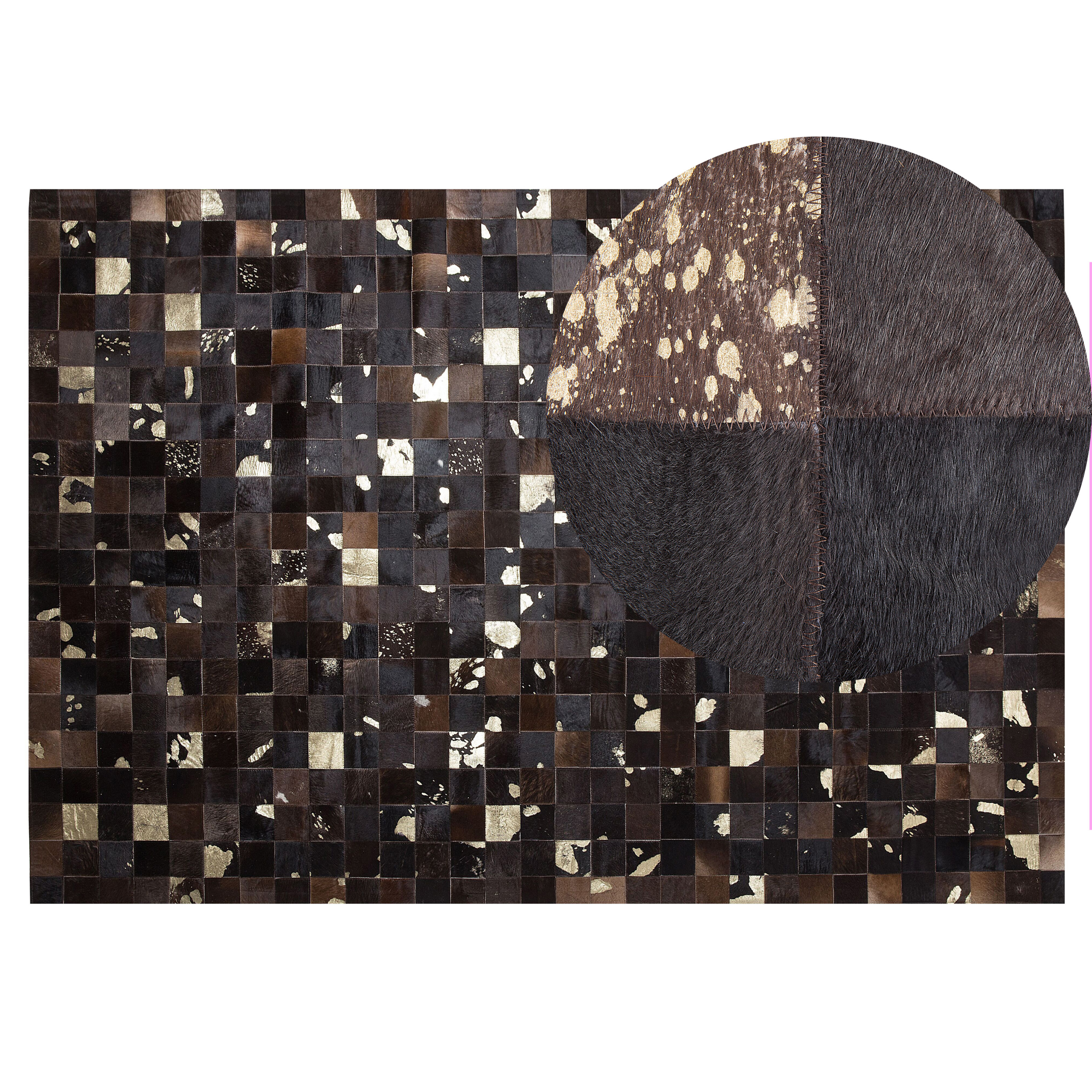 Beliani Rug Brown Genuine Leather 140 x 200 cm Cowhide Multiple Squares Hand Crafted