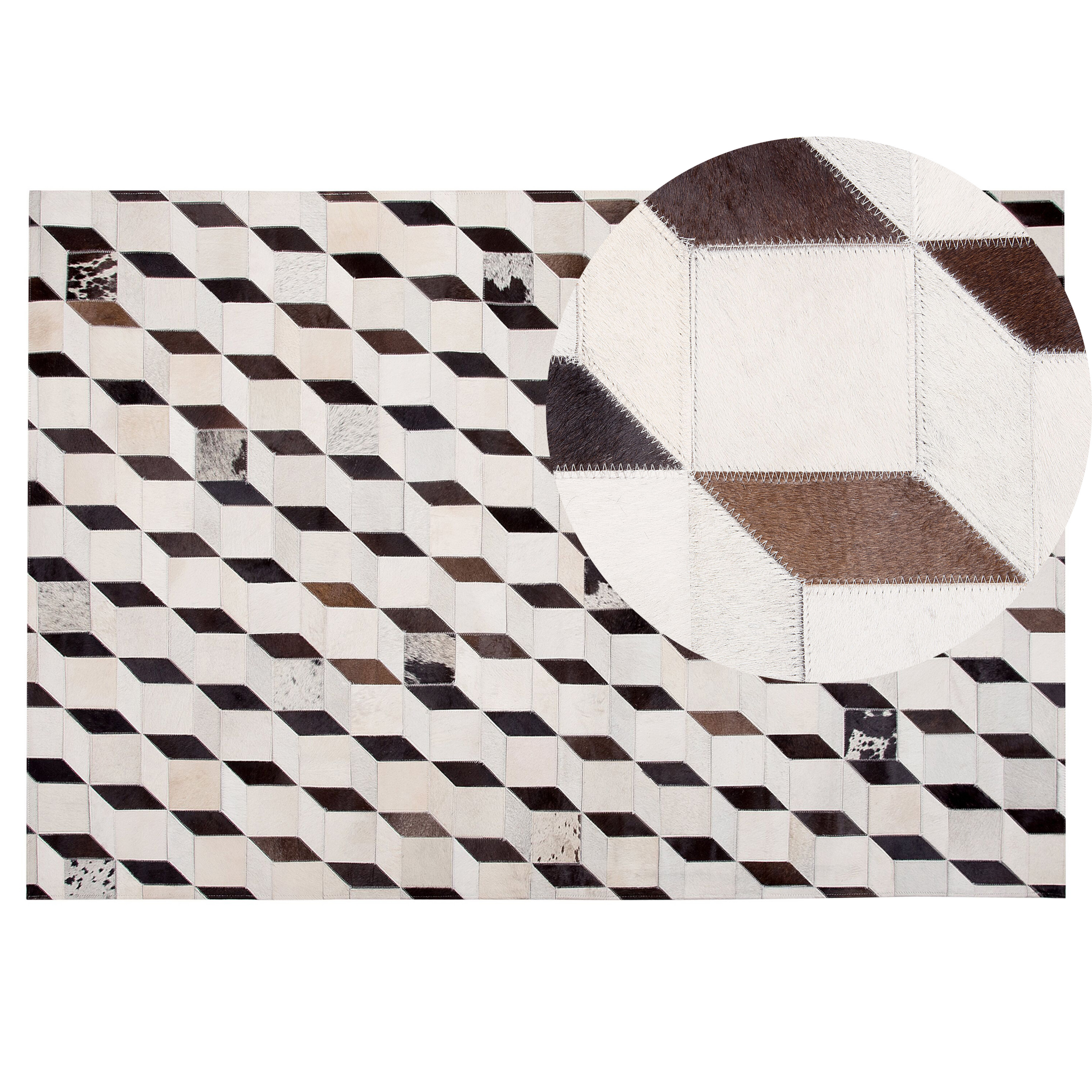 Beliani Rug Cream Leather 140 x 200 cm Modern Patchwork Cowhide 3D Pattern Handcrafted Rectangular Carpet