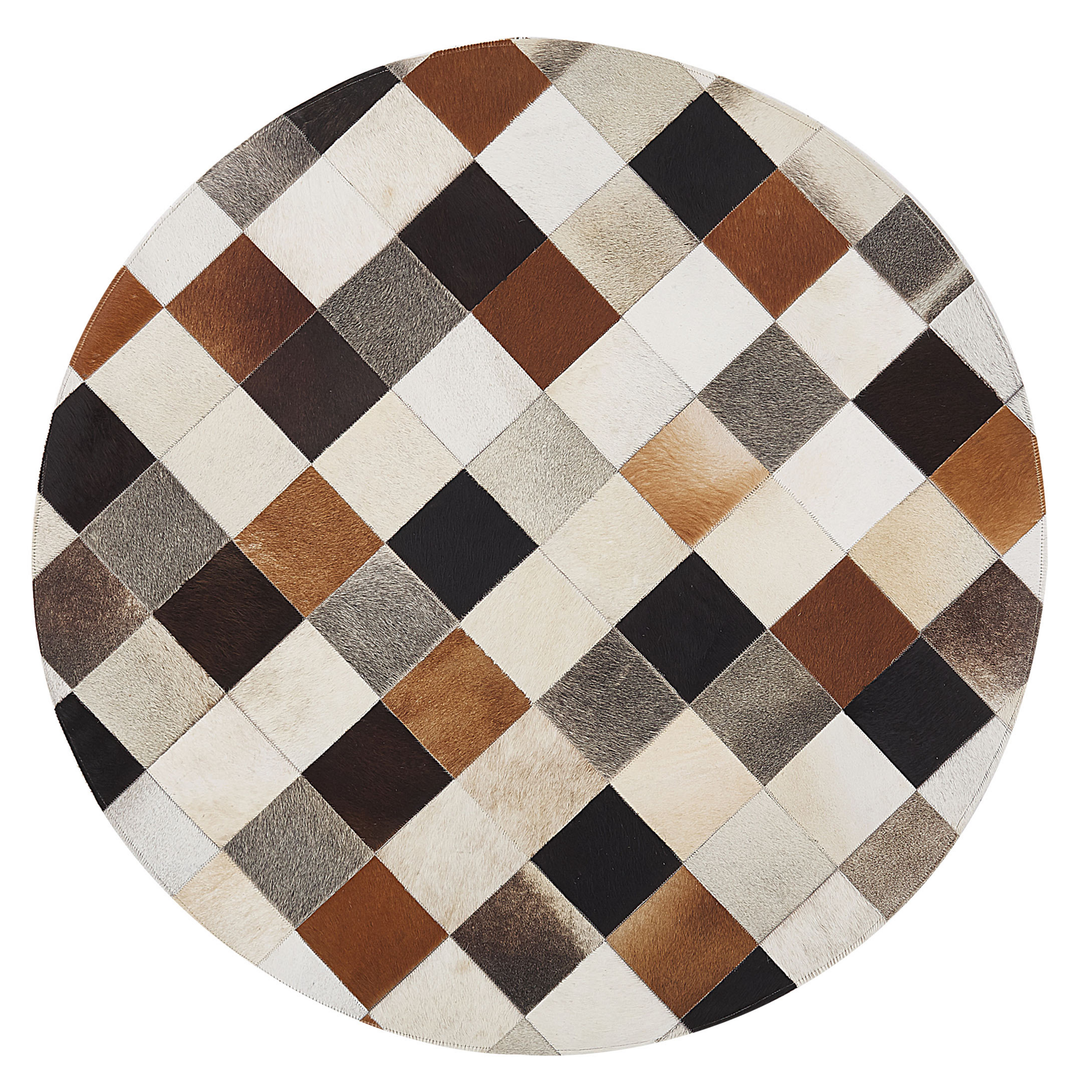 Beliani Area Rug Multicolour Cowhide Leather ø 140 cm Round Patchwork Handcrafted