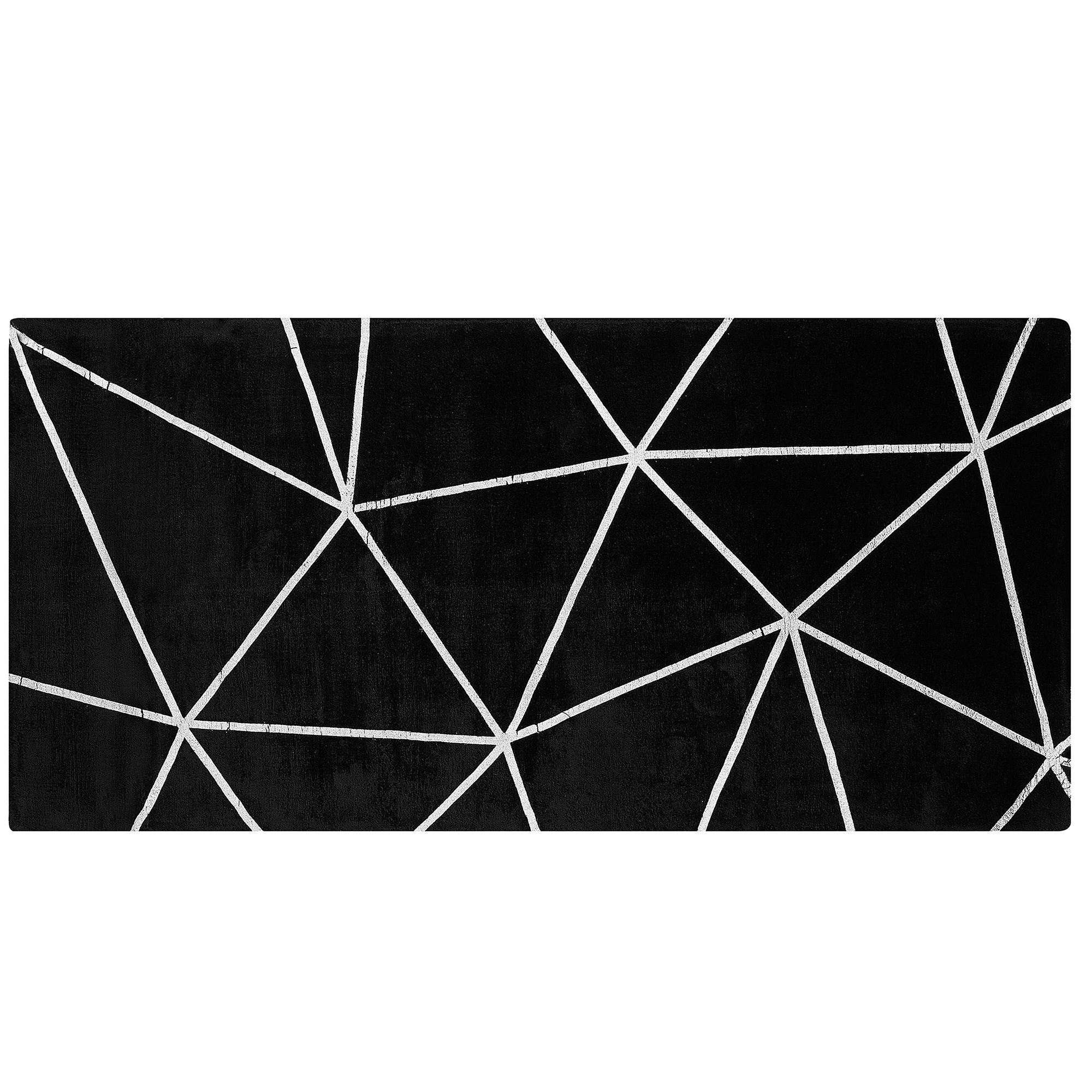 Beliani Area Rug Black with Silver Geometric Pattern Viscose with Cotton 80 x 150 cm Hand Woven Modern Glam Style