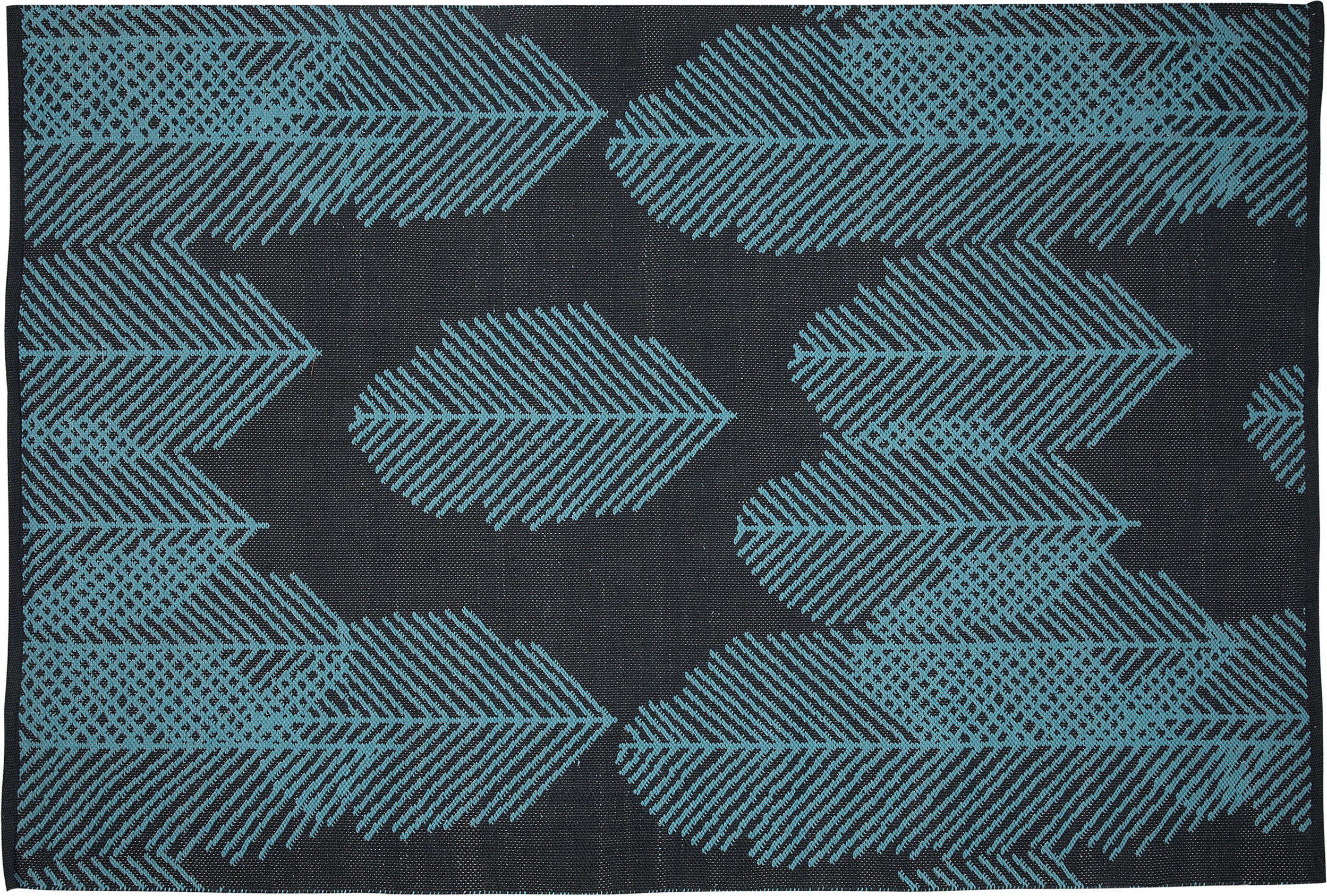 Beliani Area Rug Black Blue Fabric 160 x 230 cm Reversible Outdoor Indoor Modern