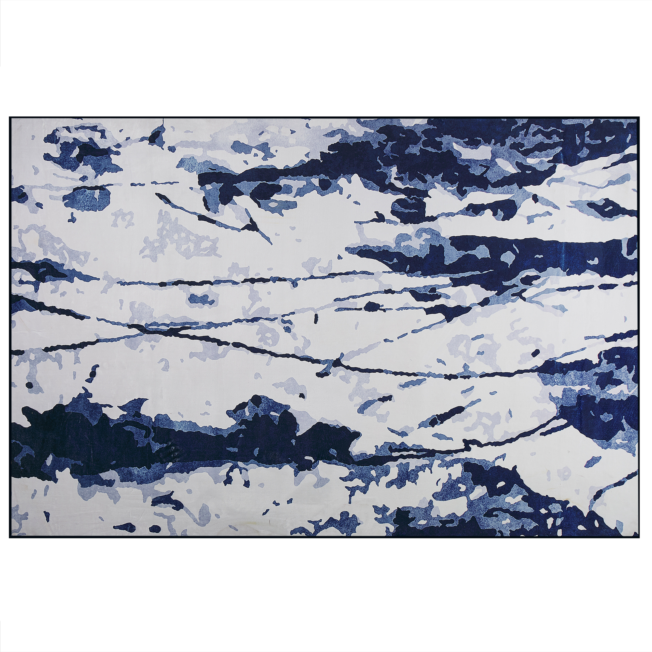 Beliani Rug White and Blue 160 x 230 cm Abstract Paint Effect Printed Low Pile Modern