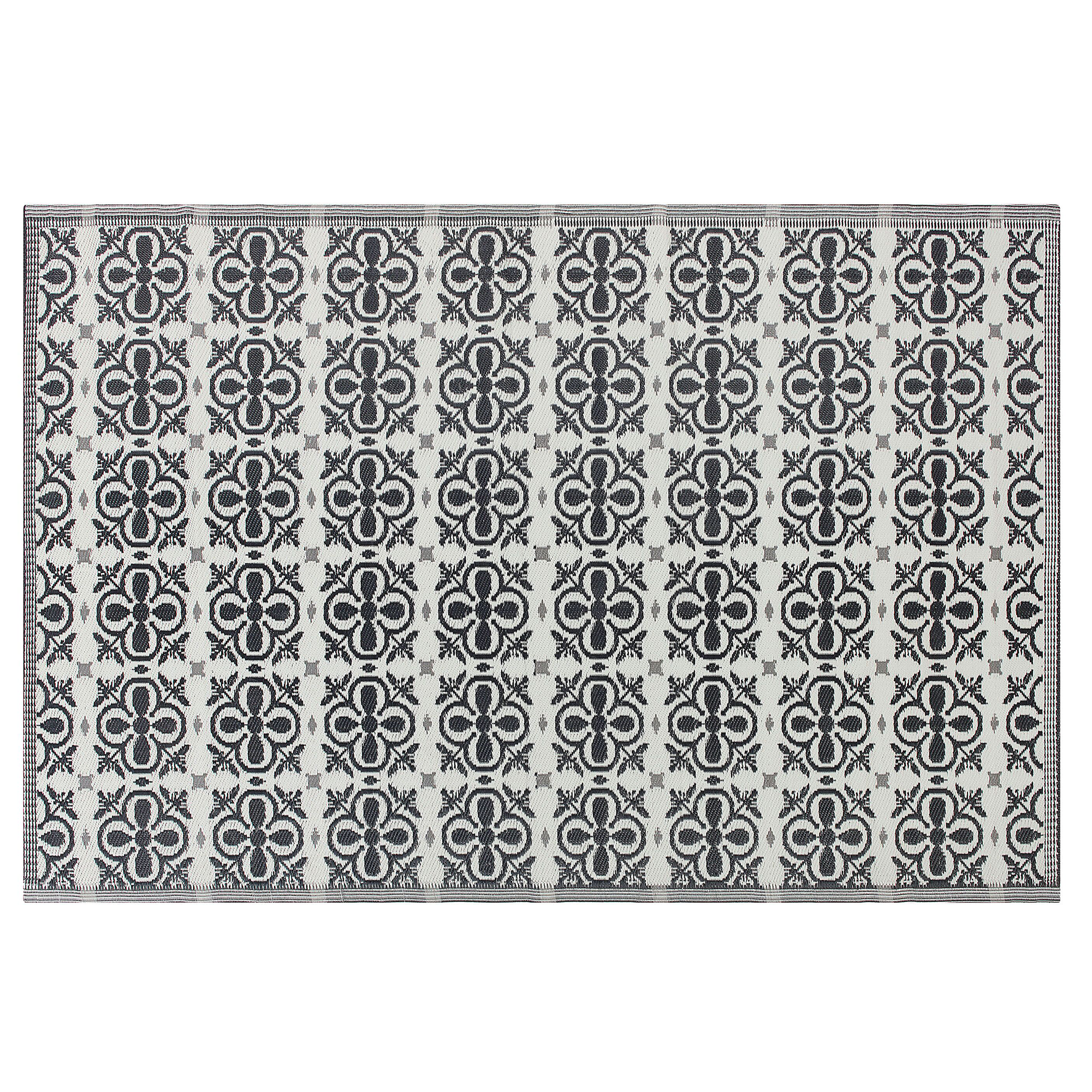 Beliani Outdoor Rug Mat Black and White Synthetic 180 x 270 cm Flower Pattern Modern