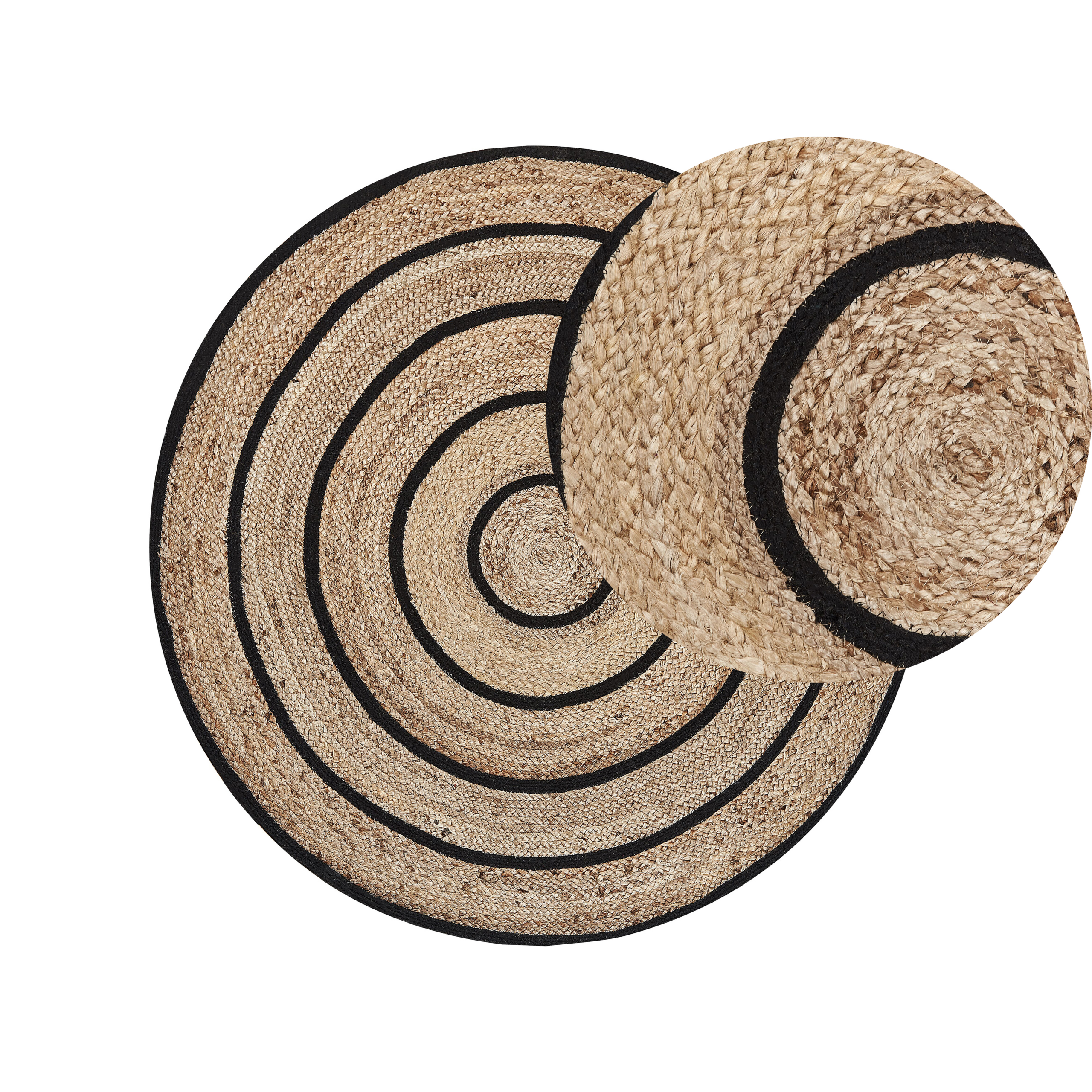 Beliani Area Rug Beige Black Round 140 cm Boho Rustic Sprial Braided Cotton Jute