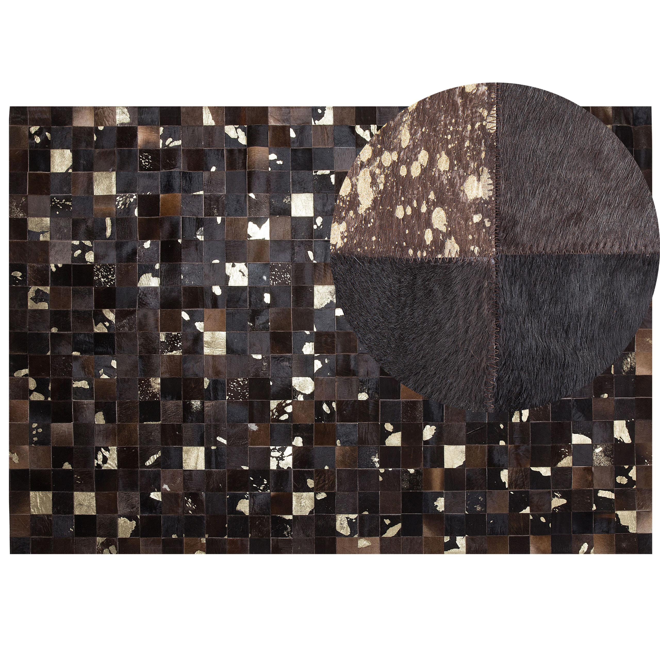 Beliani Rug Brown Genuine Leather 160 x 230 cm Cowhide Multiple Squares Hand Crafted