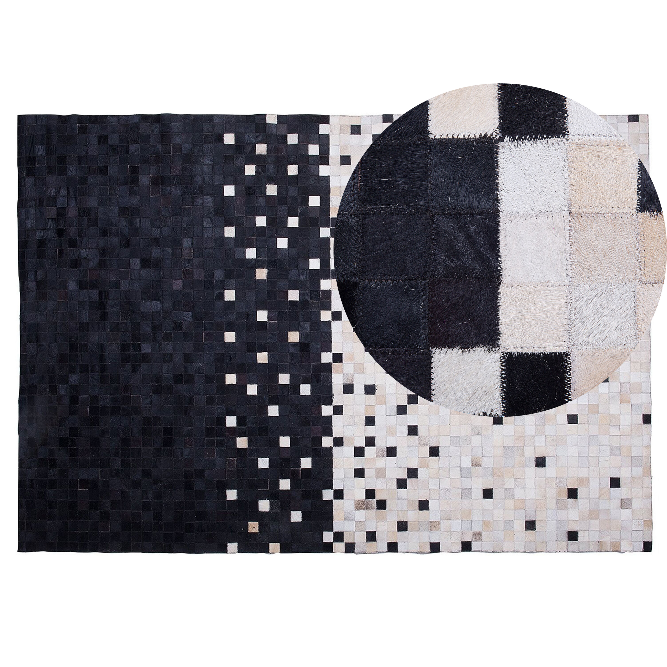 Beliani Area Rug Carpet Black and Beige Cowhide Leather Patchwork Pattern Rectangular 140 x 200 cm