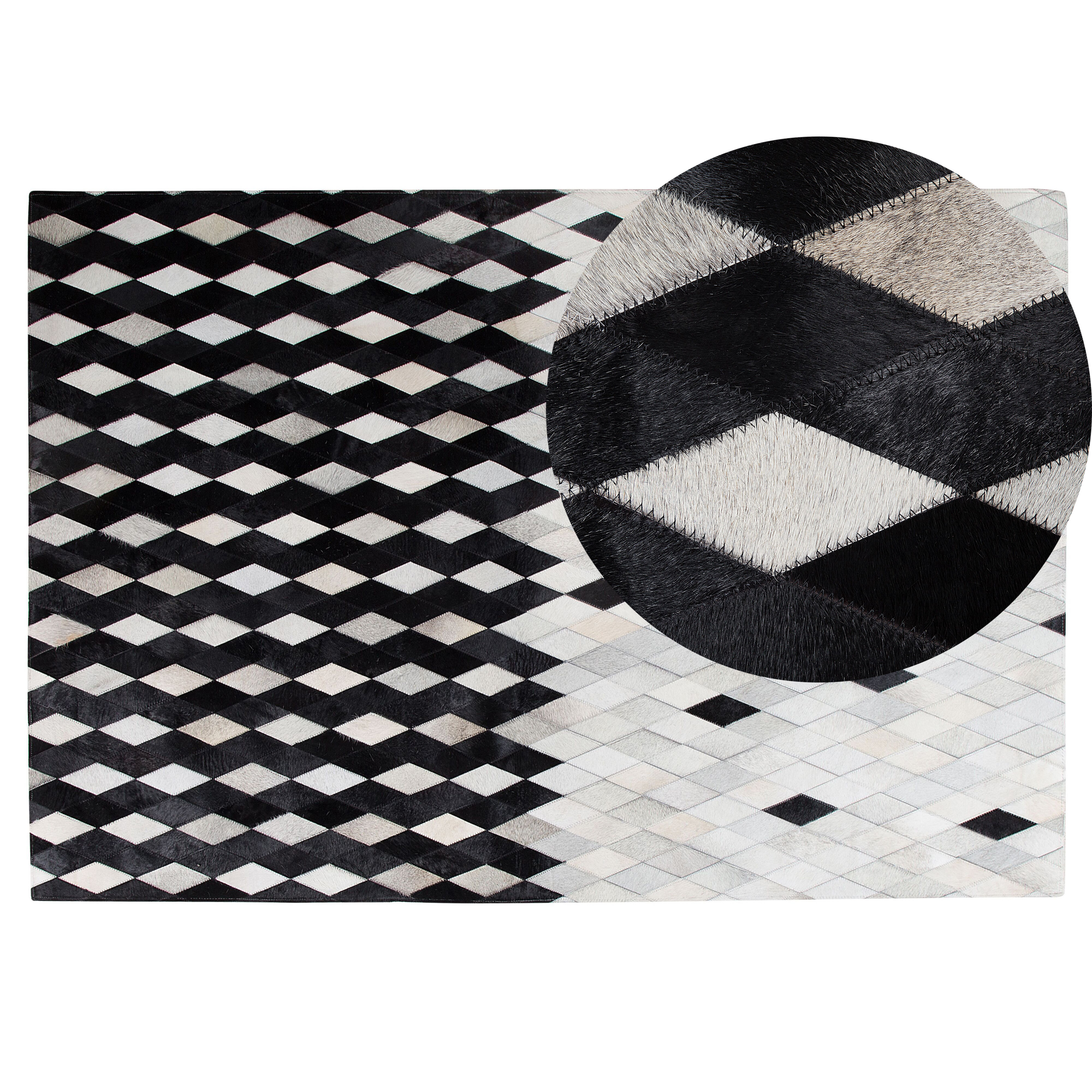 Beliani Rug Black and White Leather 140 x 200 cm Modern Patchwork Handcrafted