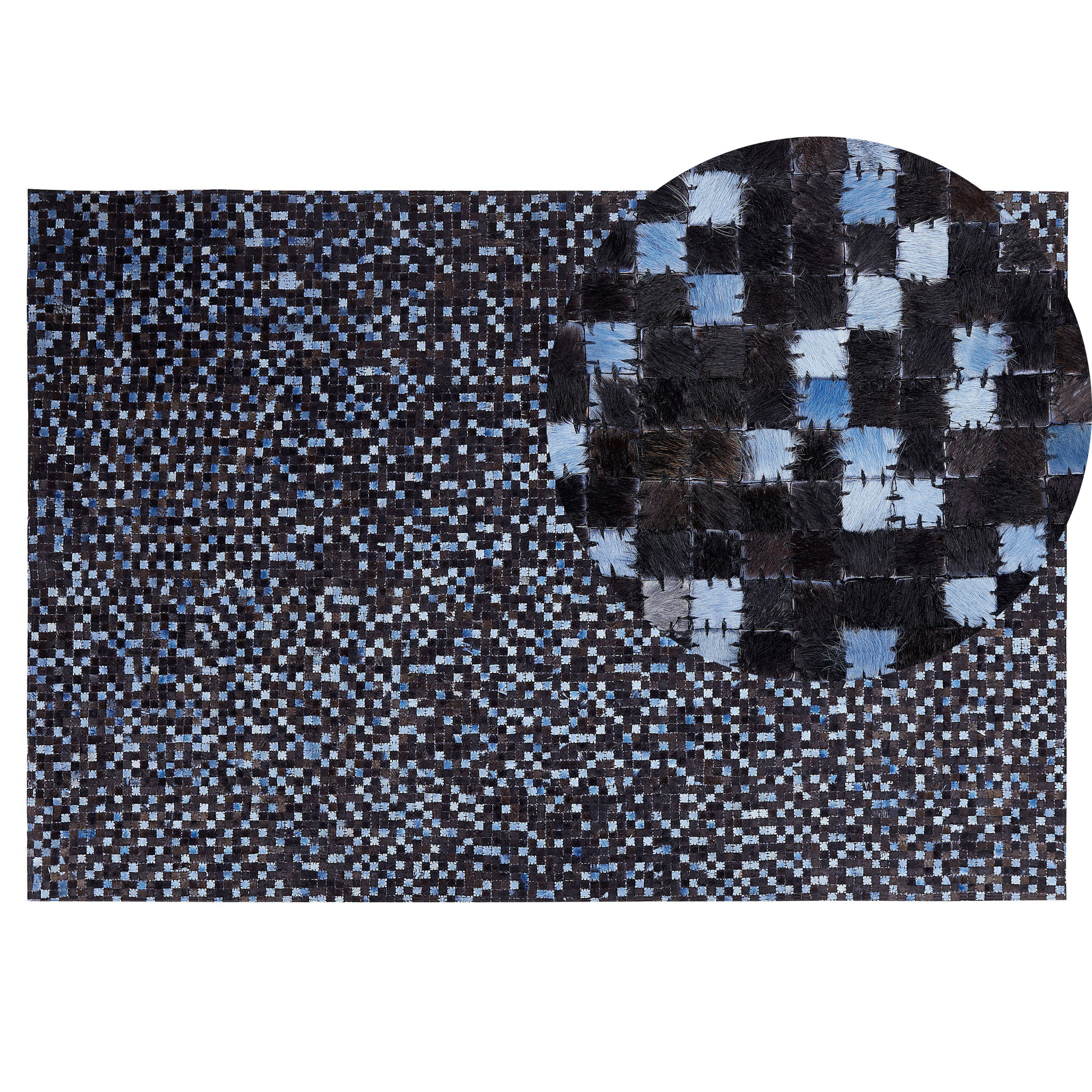 Beliani Area Rug Brown and Blue Genuine Cowhide Leather Rectangular 140 x 200 cm Patchwork Boho Decor