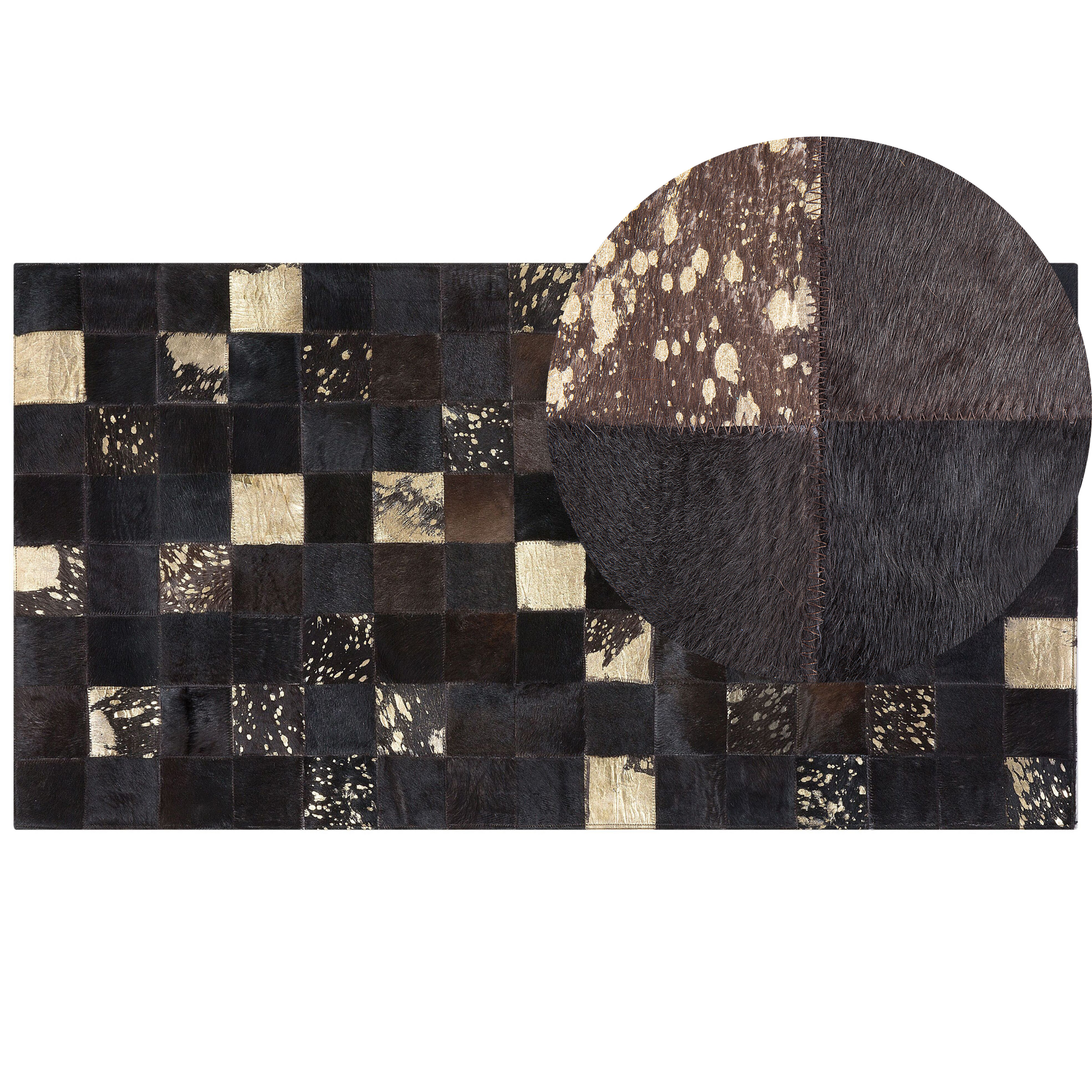 Beliani Rug Brown Genuine Leather 80 x 150 cm Cowhide Multiple Squares Hand Crafted