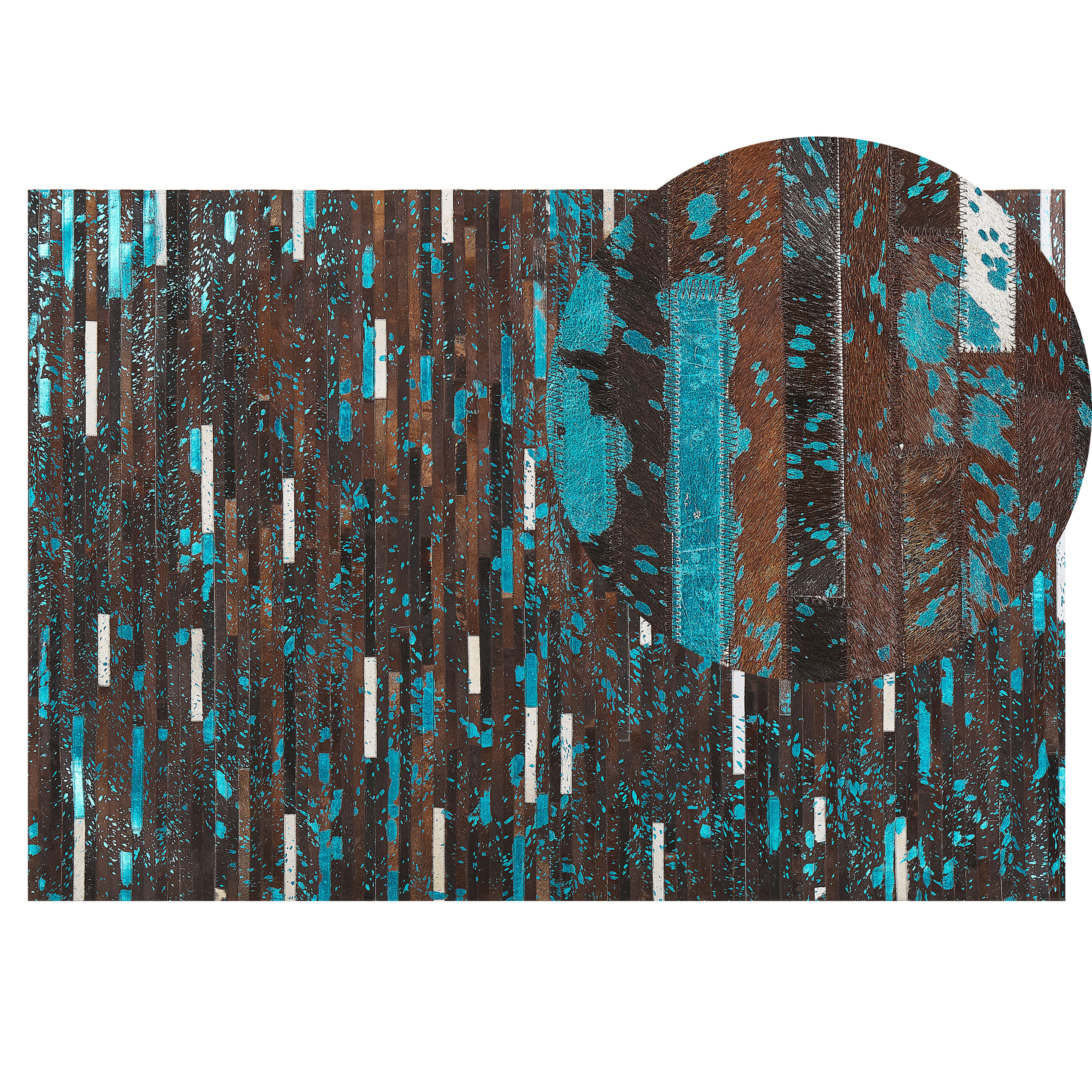 Beliani Area Rug Brown and Blue Cowhide Leather 140 x 200 cm Patchwork Striped Surface