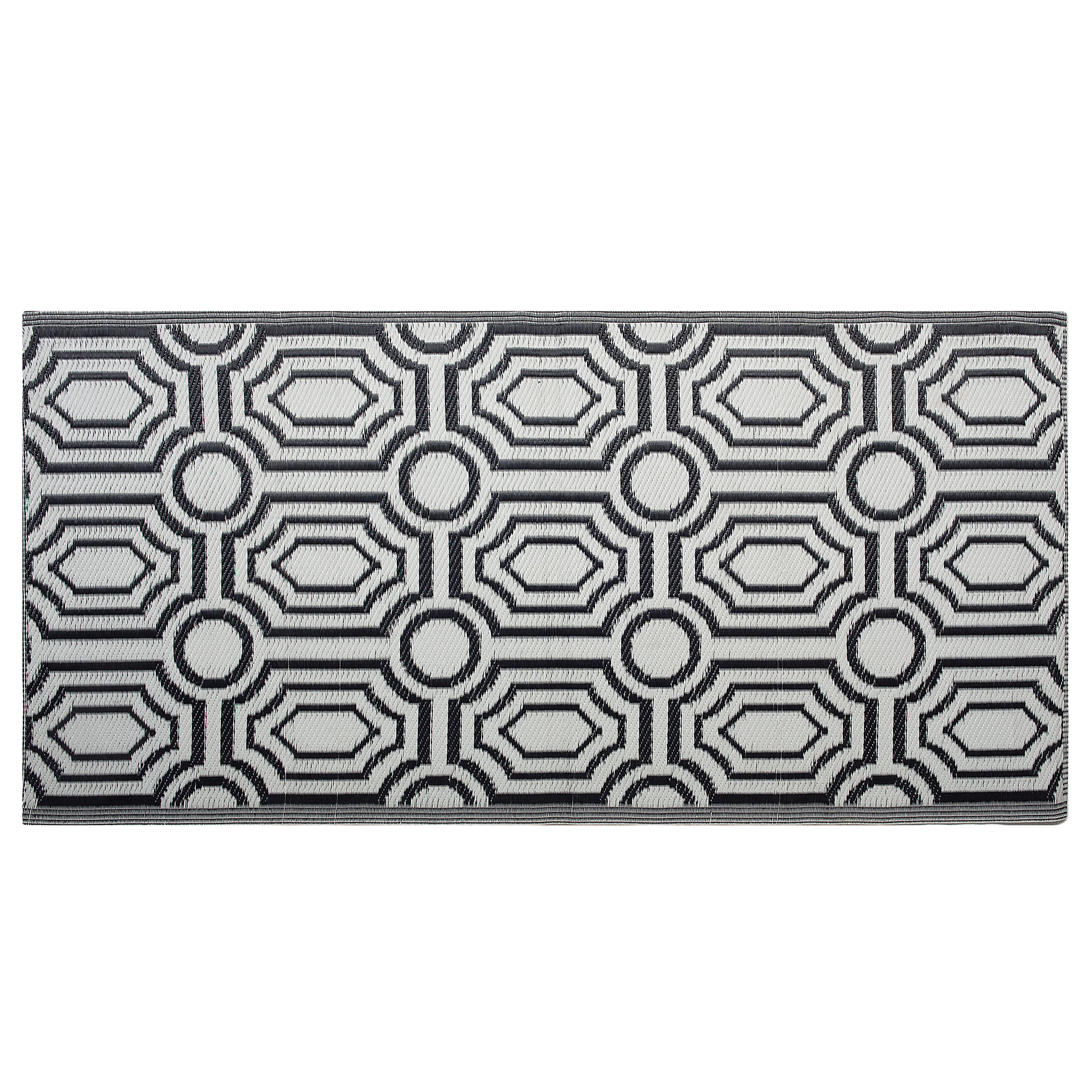 Beliani Outdoor Rug Mat Black Synthetic 90 x 180 cm Geometric Pattern Eco Friendly Modern