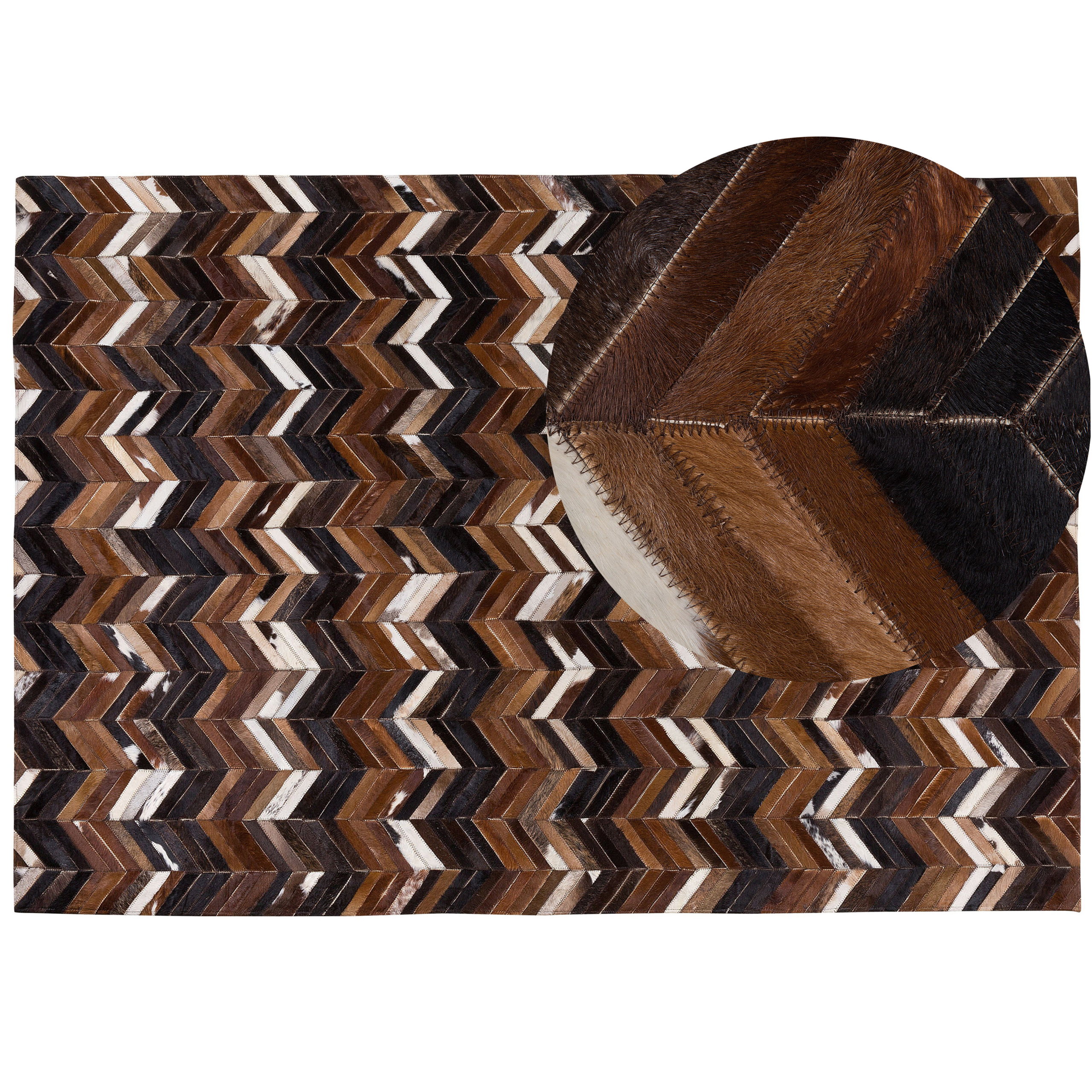Beliani Area Rug Brown Leather 160 x 230 cm Patchwork Cowhide Zigzag Rectangular Country