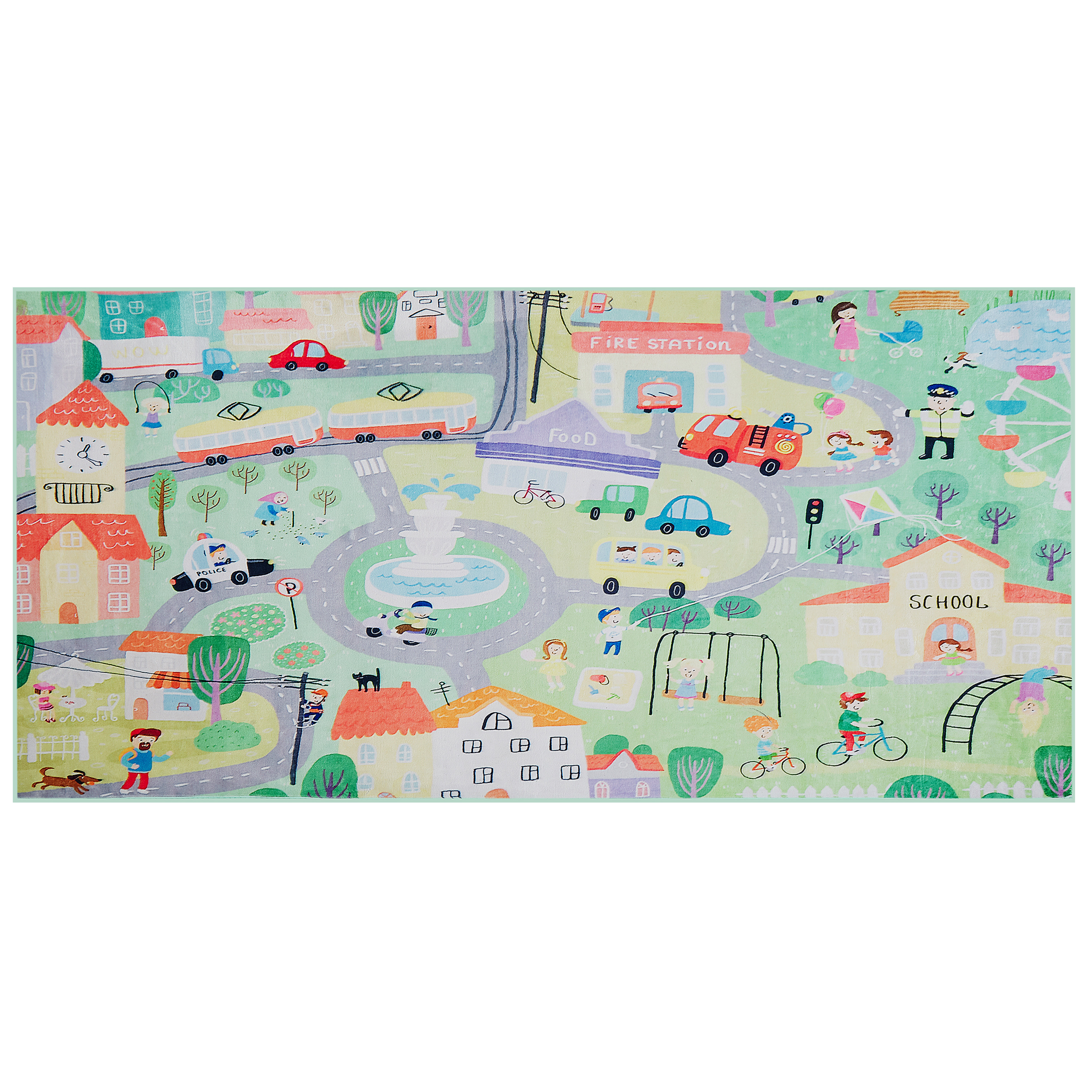 Beliani Kids Rug Green Polyester City Road Map Town Print Floor Playmat