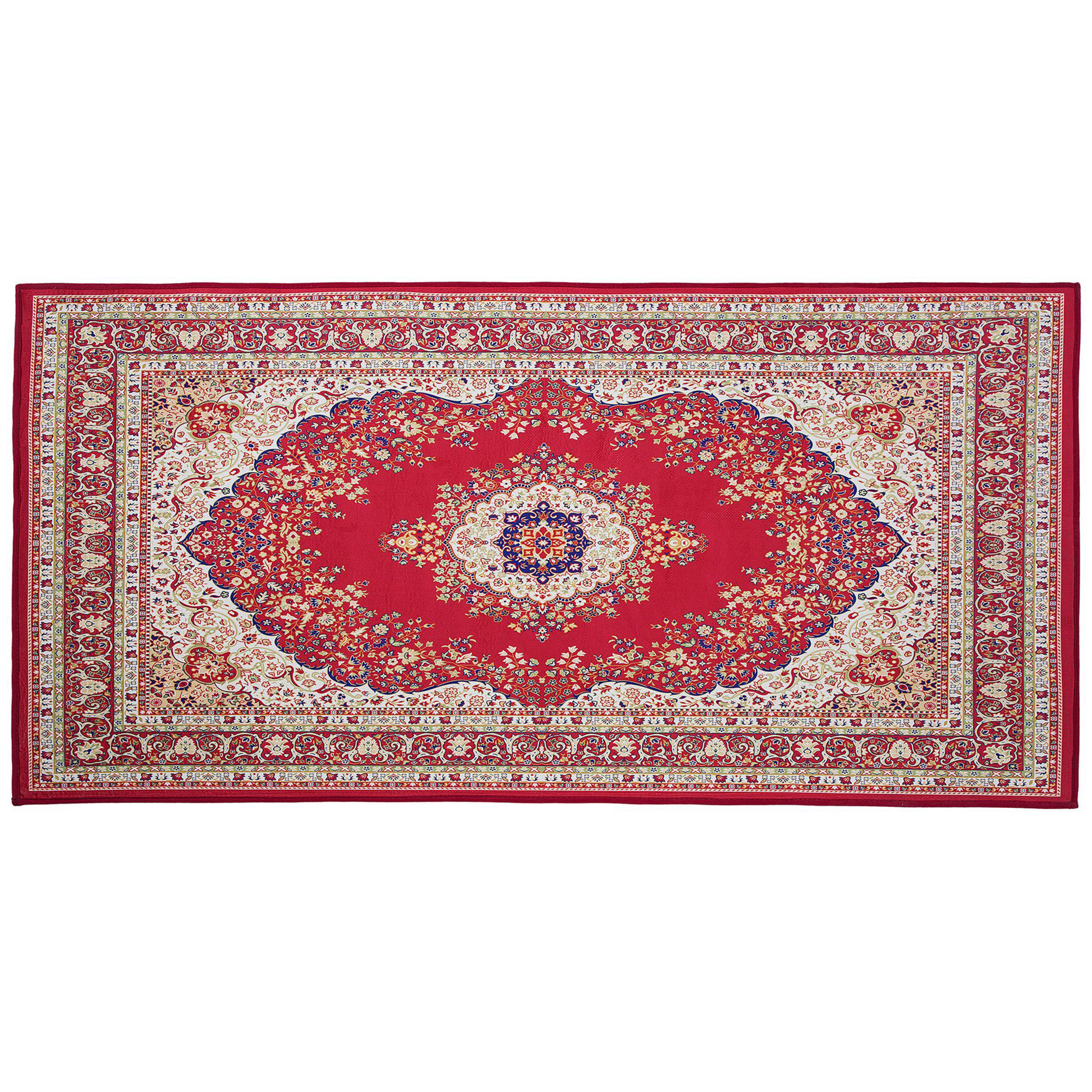 Beliani Area Rug Carpet Red Multicolour Polyester Fabric Floral Oriental Pattern Rubber Coated Bottom 80 x 150 cm