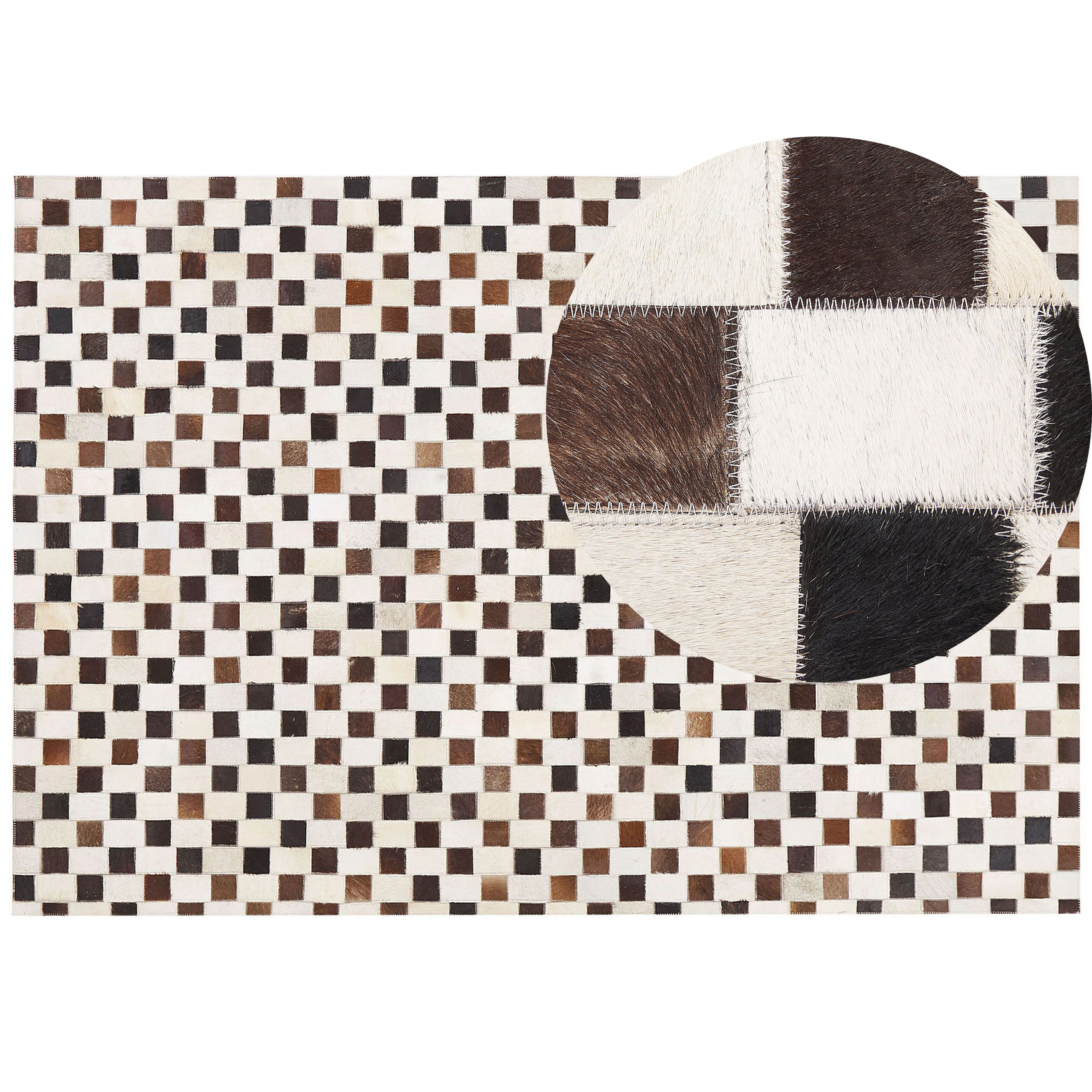 Beliani Area Rug Brown and Beige Cowhide Leather 160 x 230 cm Geometric Pattern Patchwork